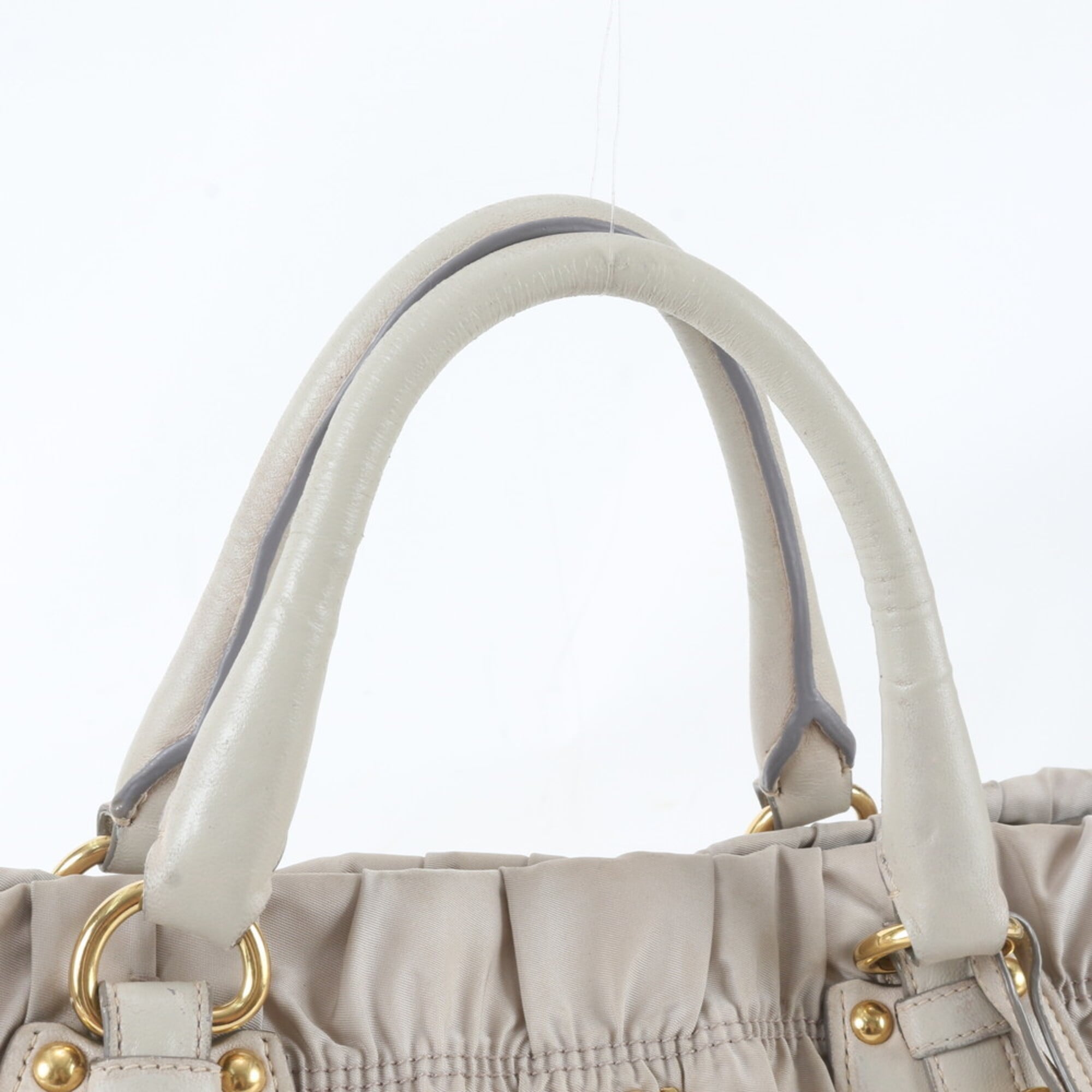 Prada Ivory Nylon Leather Shoulder Bag Tote Bag (Pre-Owned)