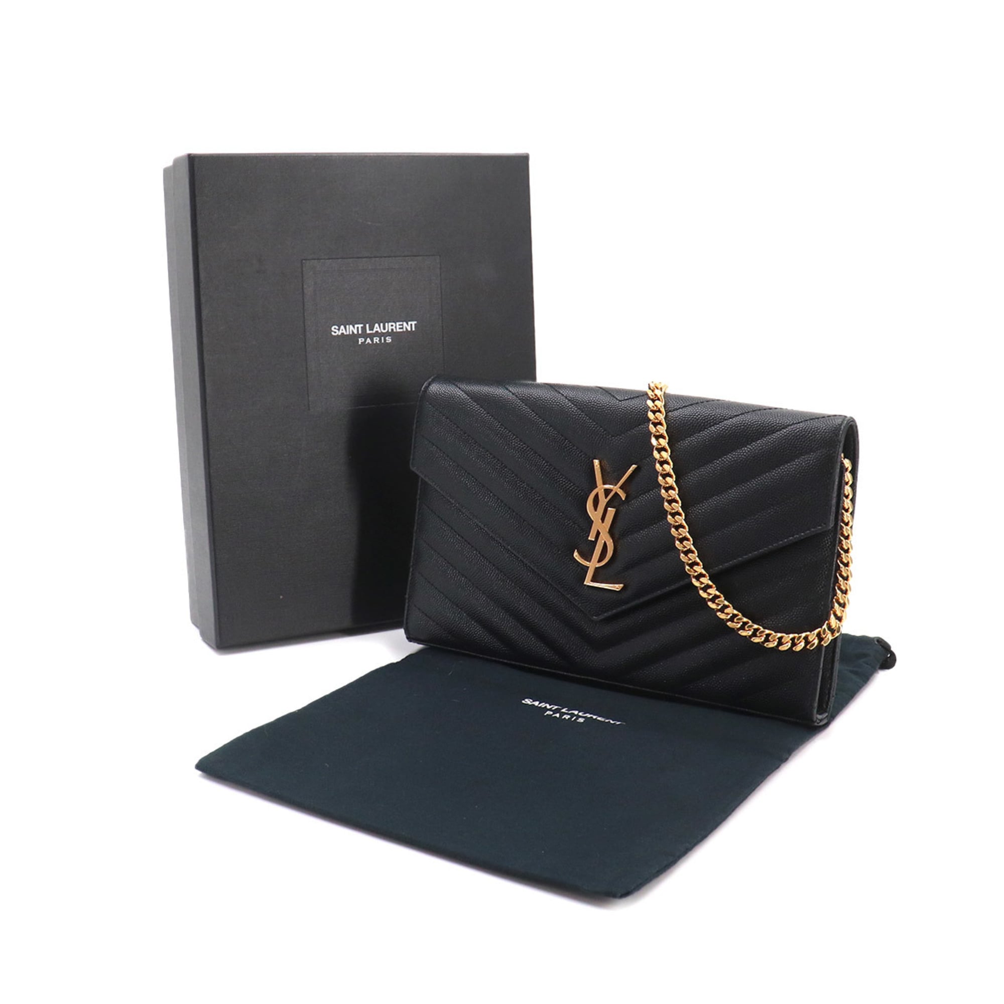 Saint Laurent Black Leather Chain/Shoulder Wallet (Pre-Owned)