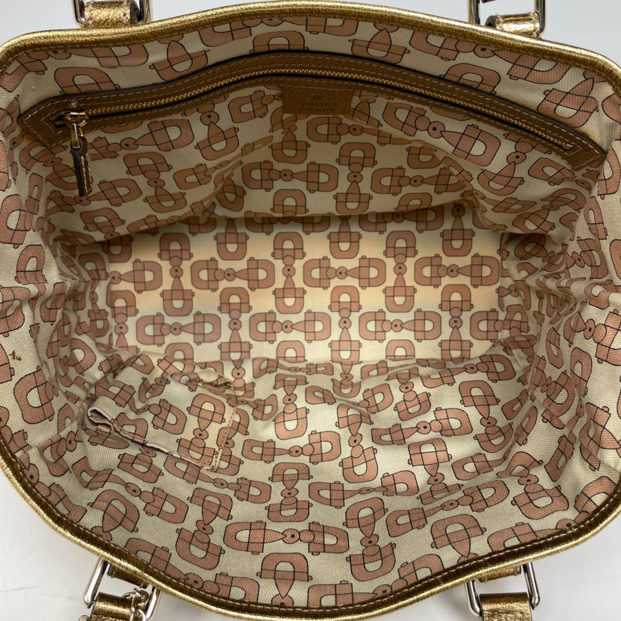 Gucci Beige Gold Gg Canvas Leather Shoulder Bag Tote Bag (Pre-Owned)