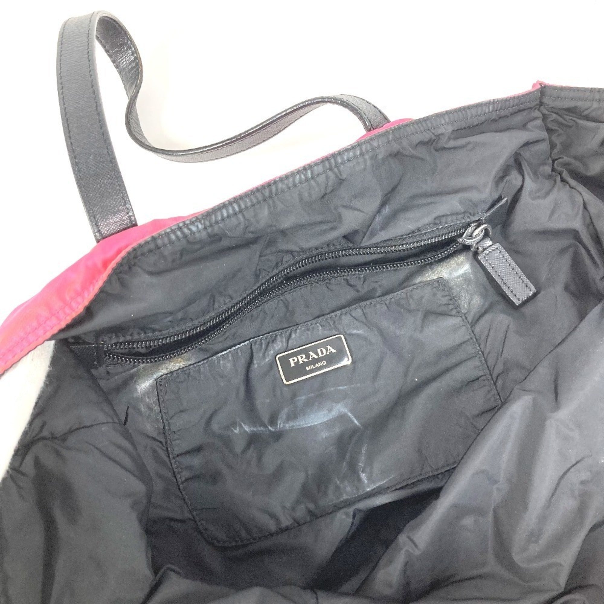 Prada Black Pink Nylon Leather Handbag Shoulder Bag Tote Bag (Pre-Owned)