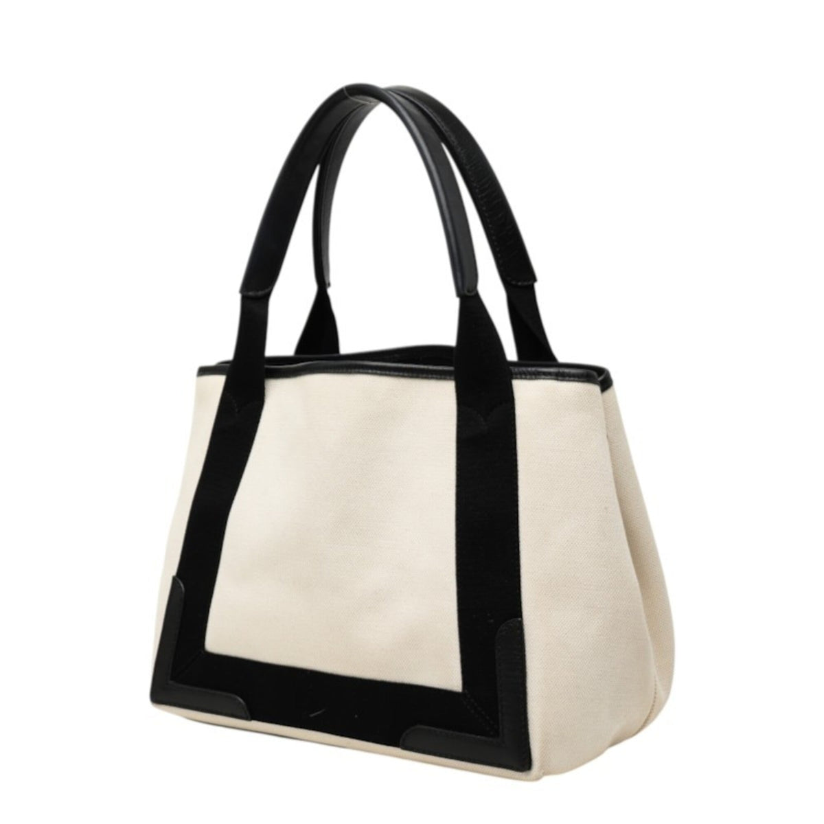 Balenciaga Black Ivory Canvas Leather Handbag Tote Bag (Pre-Owned)