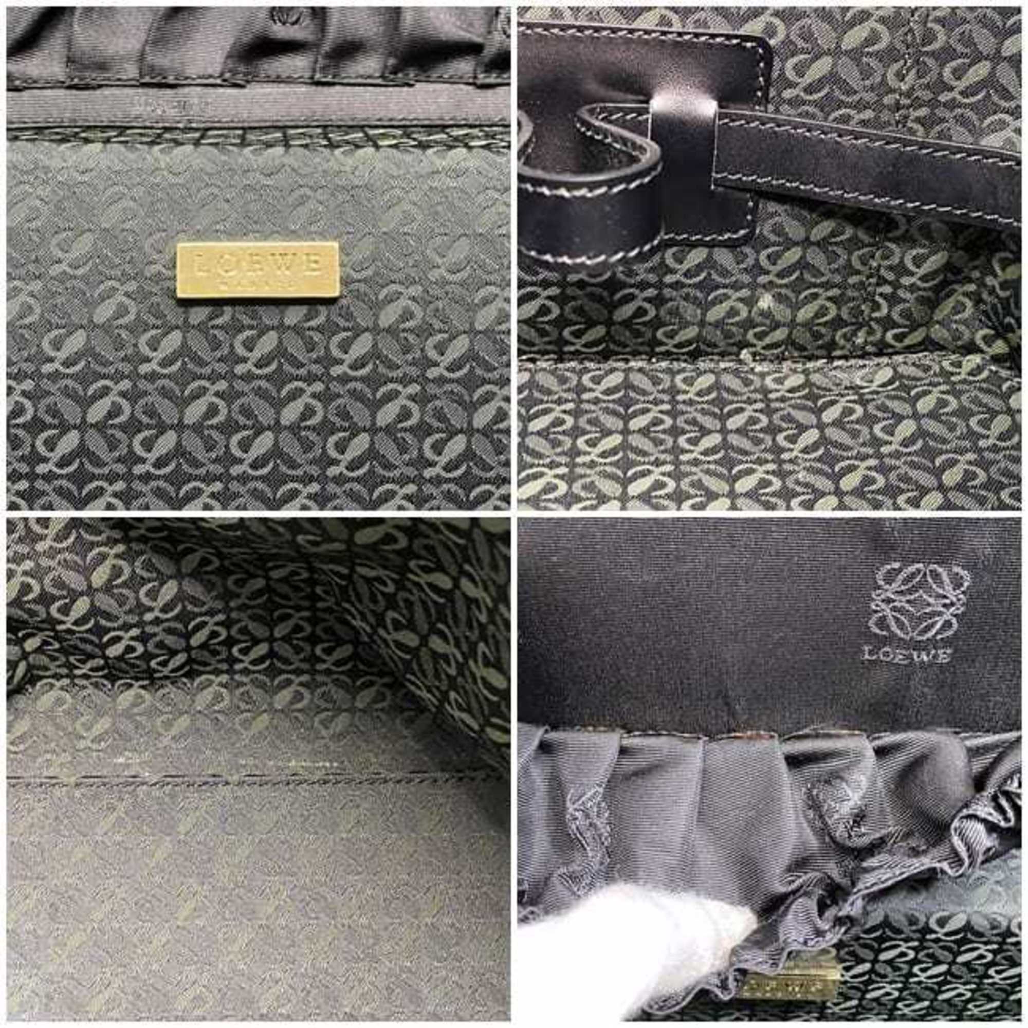 Loewe Black Green Canvas Leather Shoulder Bag (Pre-Owned)