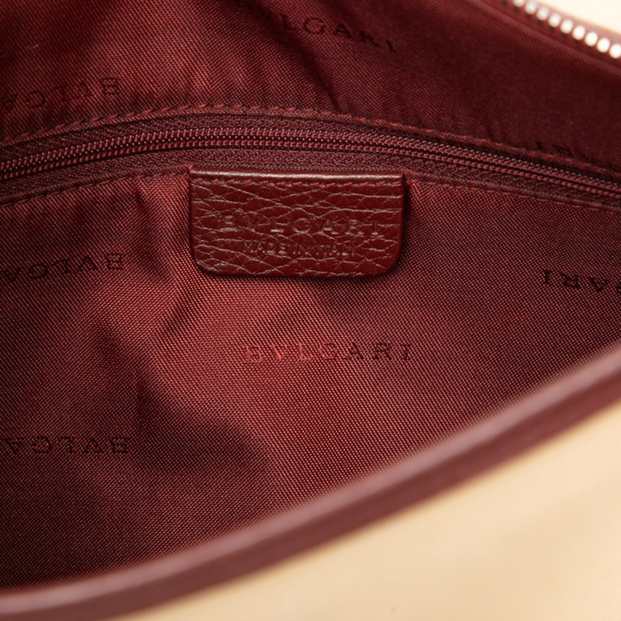 Bvlgari Beige Red Color Wine Canvas Leather Shoulder Bag Tote Bag (Pre-Owned)