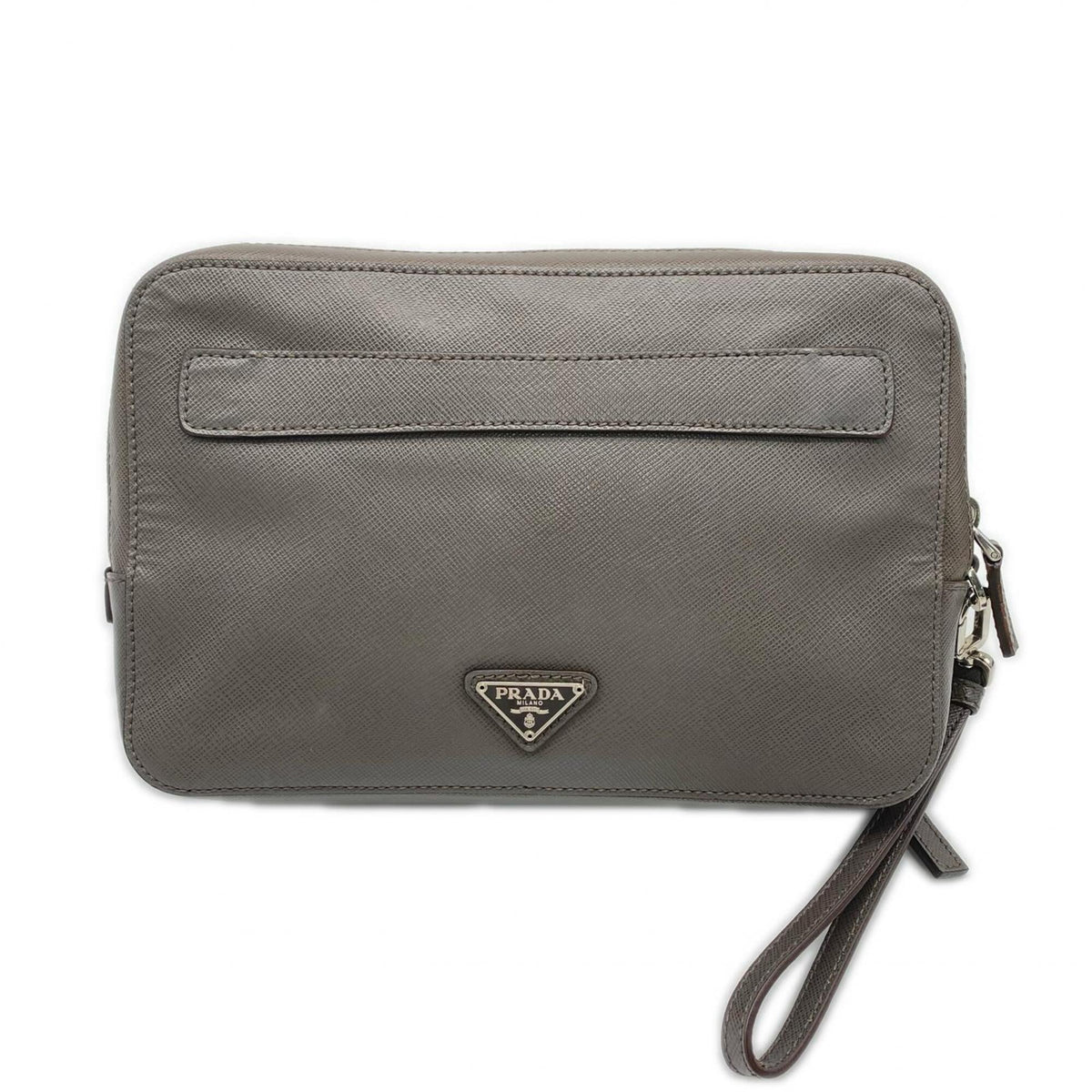 Prada Saffiano Grayish Saffiano Clutch Bag (Pre-Owned)