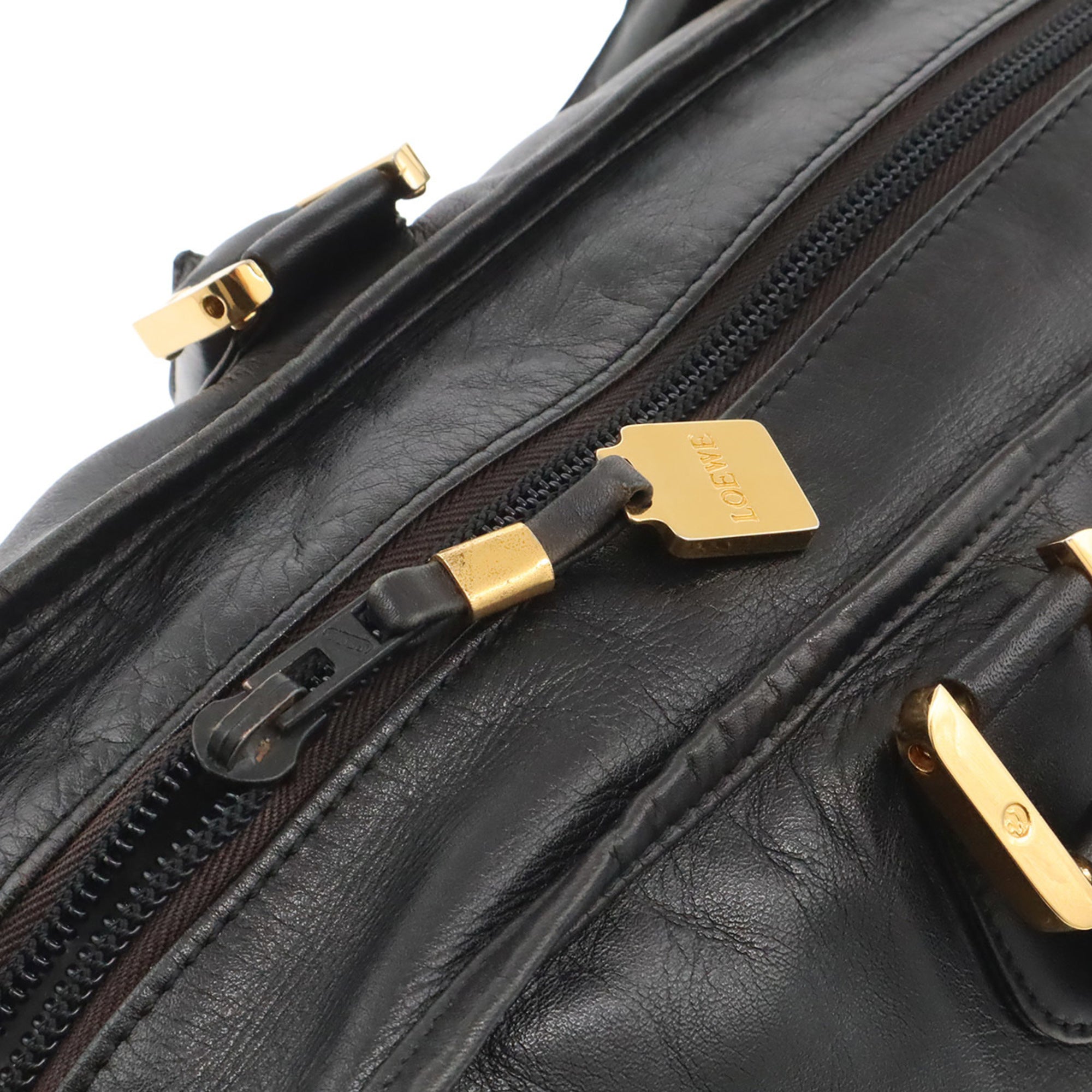 Loewe Amazona Black Leather Boston Bag Handbag (Pre-Owned)