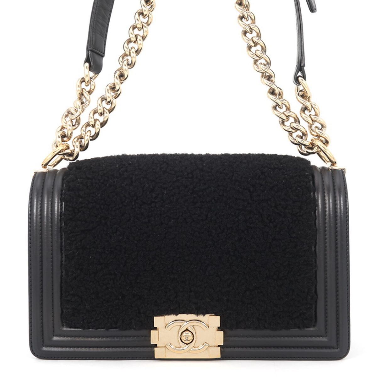 Chanel Boy Chanel Black Leather Handbag Shoulder Bag (Pre-Owned)