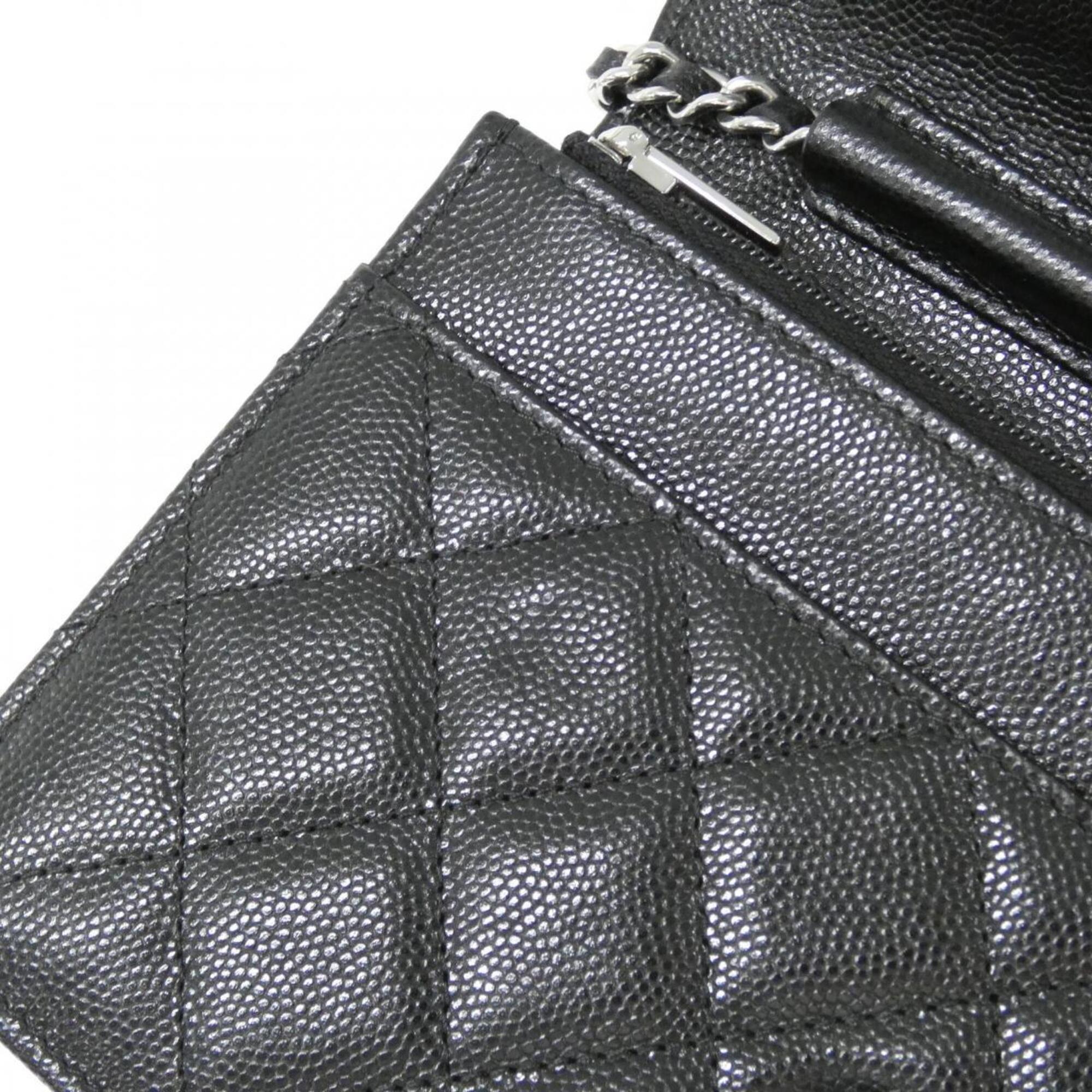 Chanel Black Grained Calfskin Chain/Shoulder Wallet (Pre-Owned)