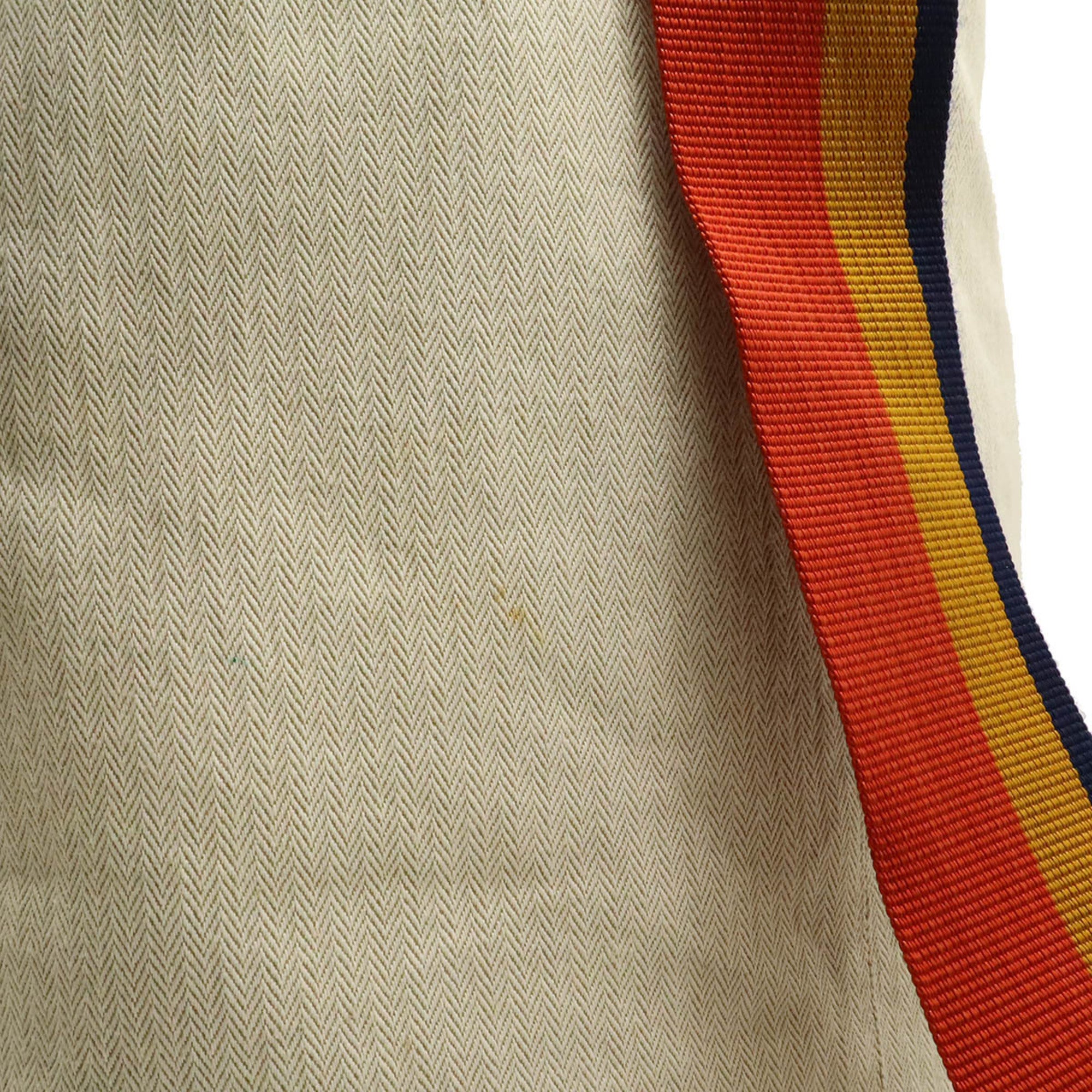 Hermes Natural Navy Orange Yellow Canvas Shoulder Bag Sling Bag (Pre-Owned)