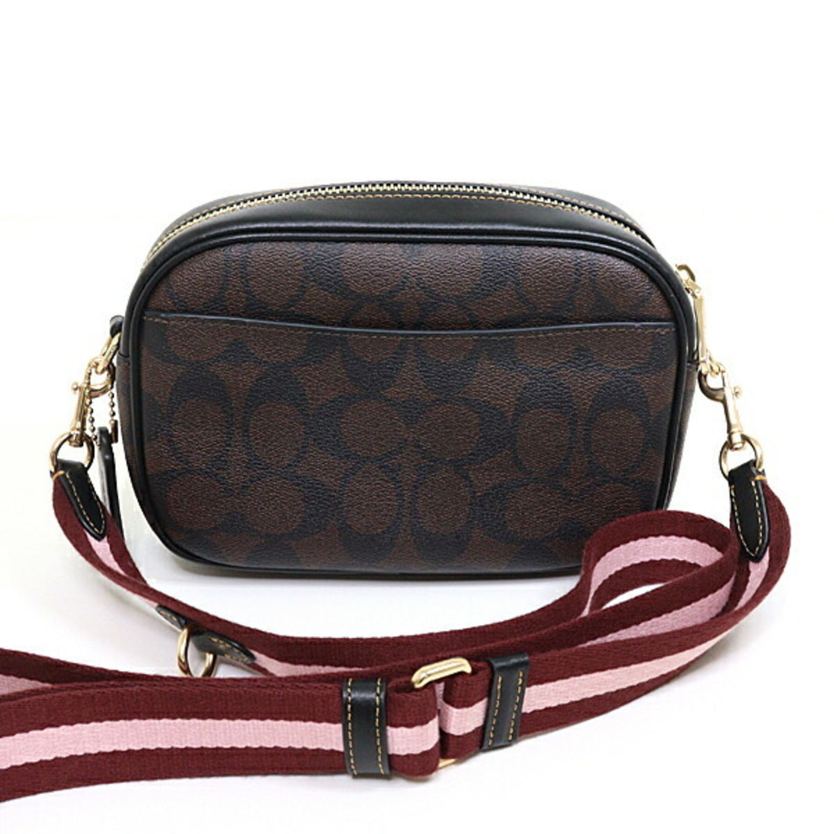 Coach Black Brown Signature Line Canvas Leather Shoulder Bag (Pre-Owned)