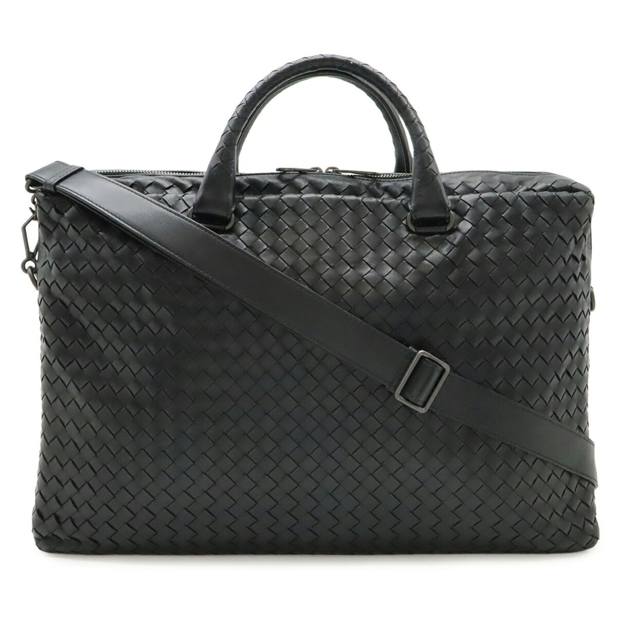 Bottega Veneta Intrecciato Black Leather Handbag Shoulder Bag (Pre-Owned)