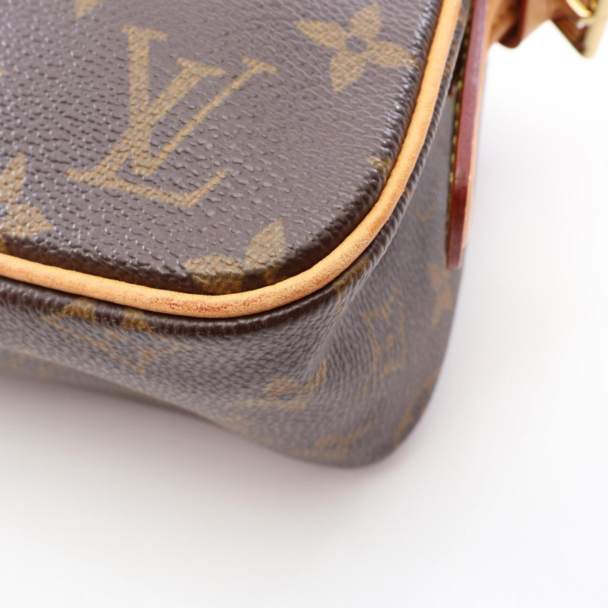 Louis Vuitton Brown Leather Monogram Coated Canvas Handbag Shoulder Bag (Pre-Owned)