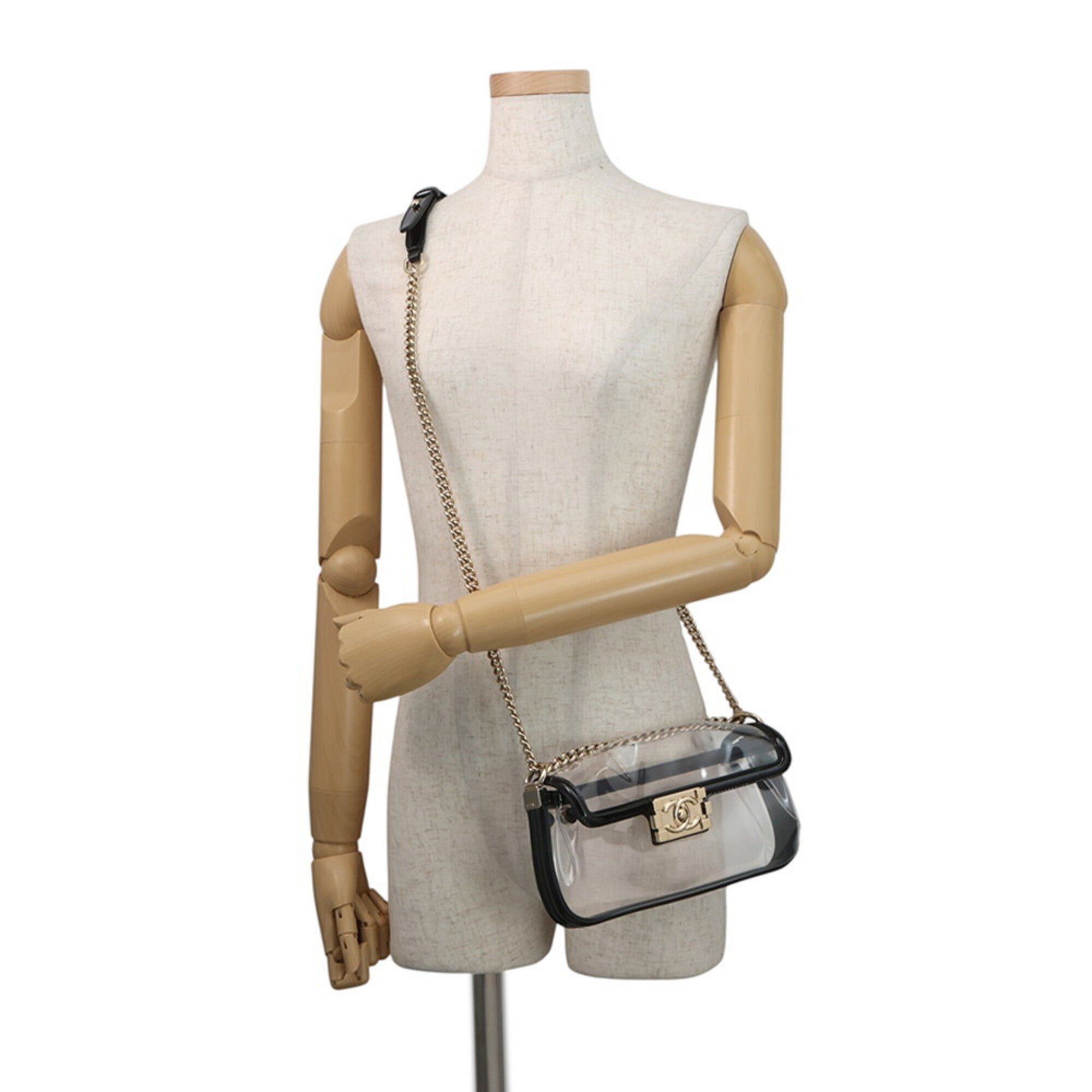 Chanel Black Clear Black Vinyl Handbag Shoulder Bag (Pre-Owned)