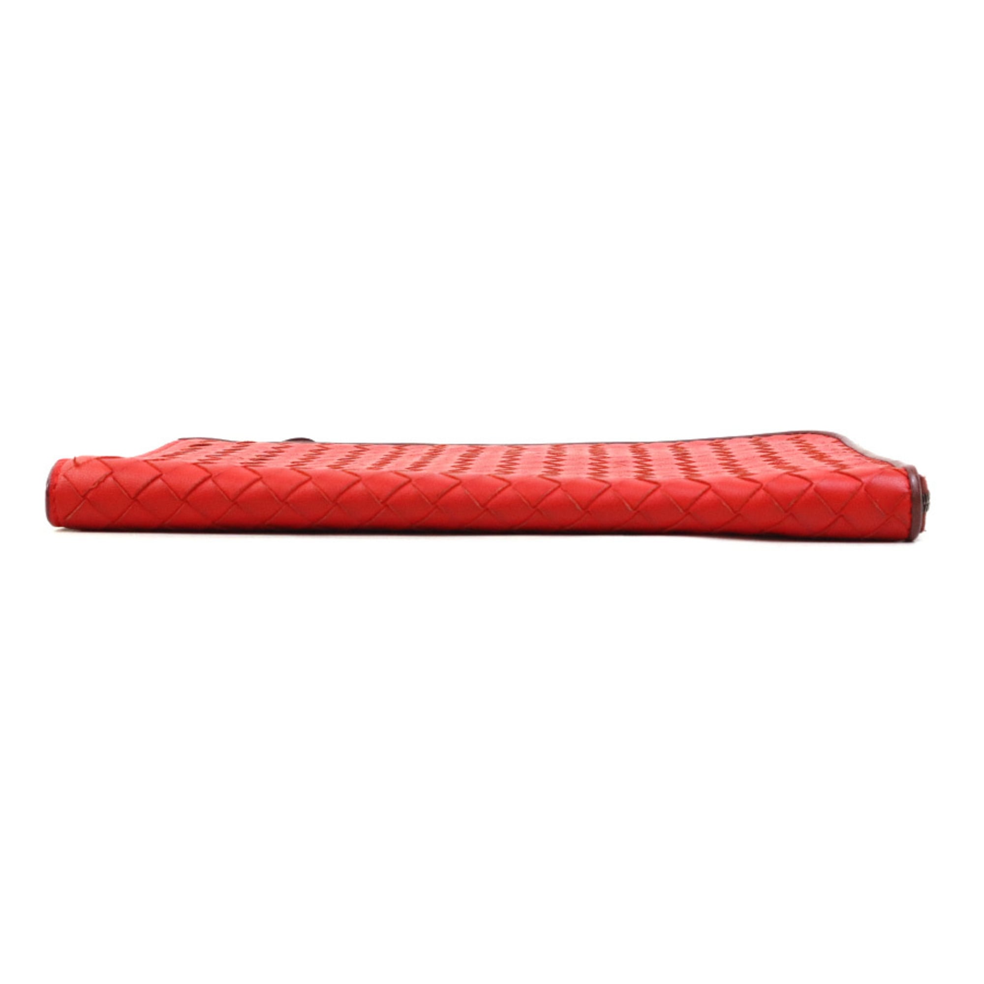 Bottega Veneta Red Color Intrecciato Clutch Bag (Pre-Owned)