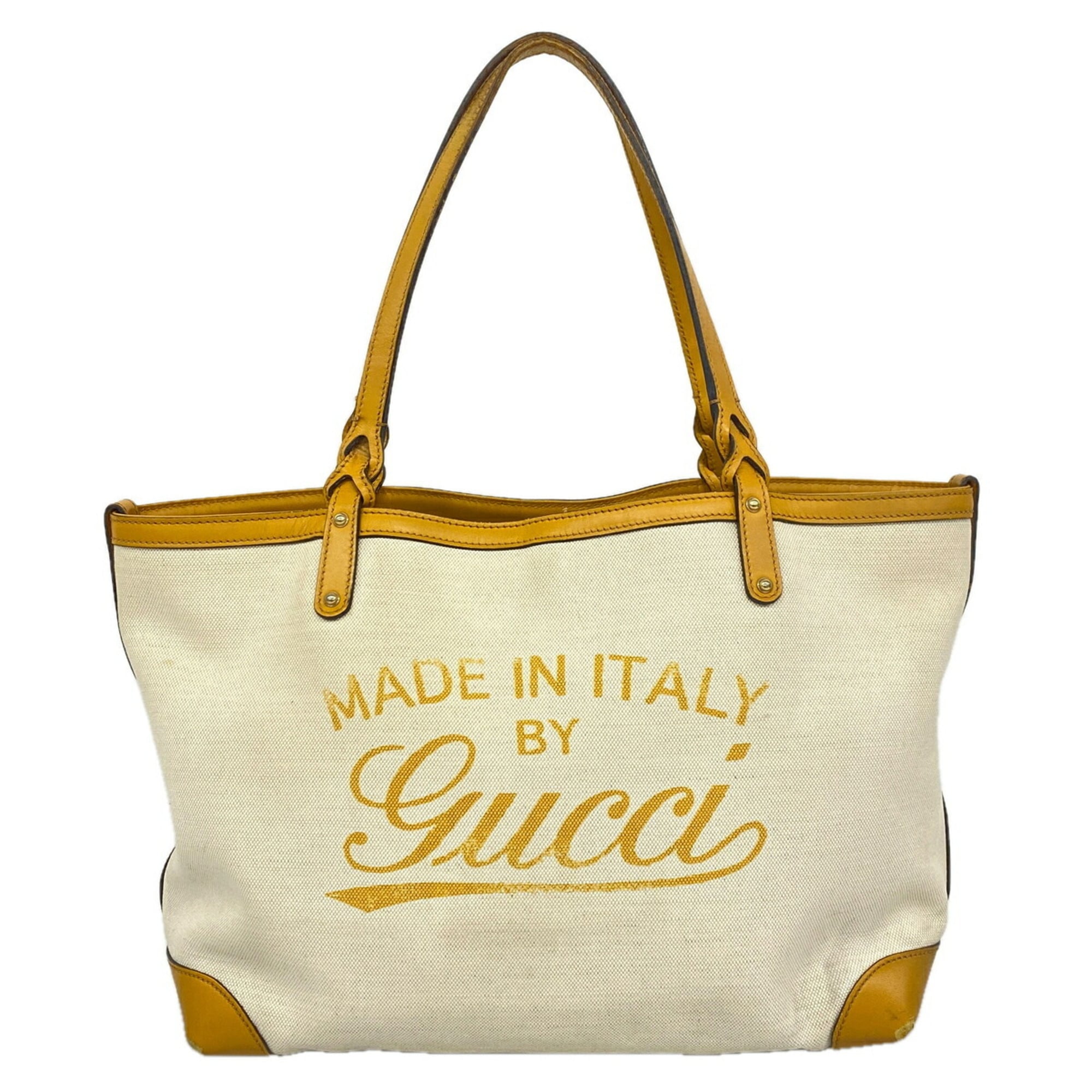 Gucci Beige Yellow Canvas Tote Bag (Pre-Owned)