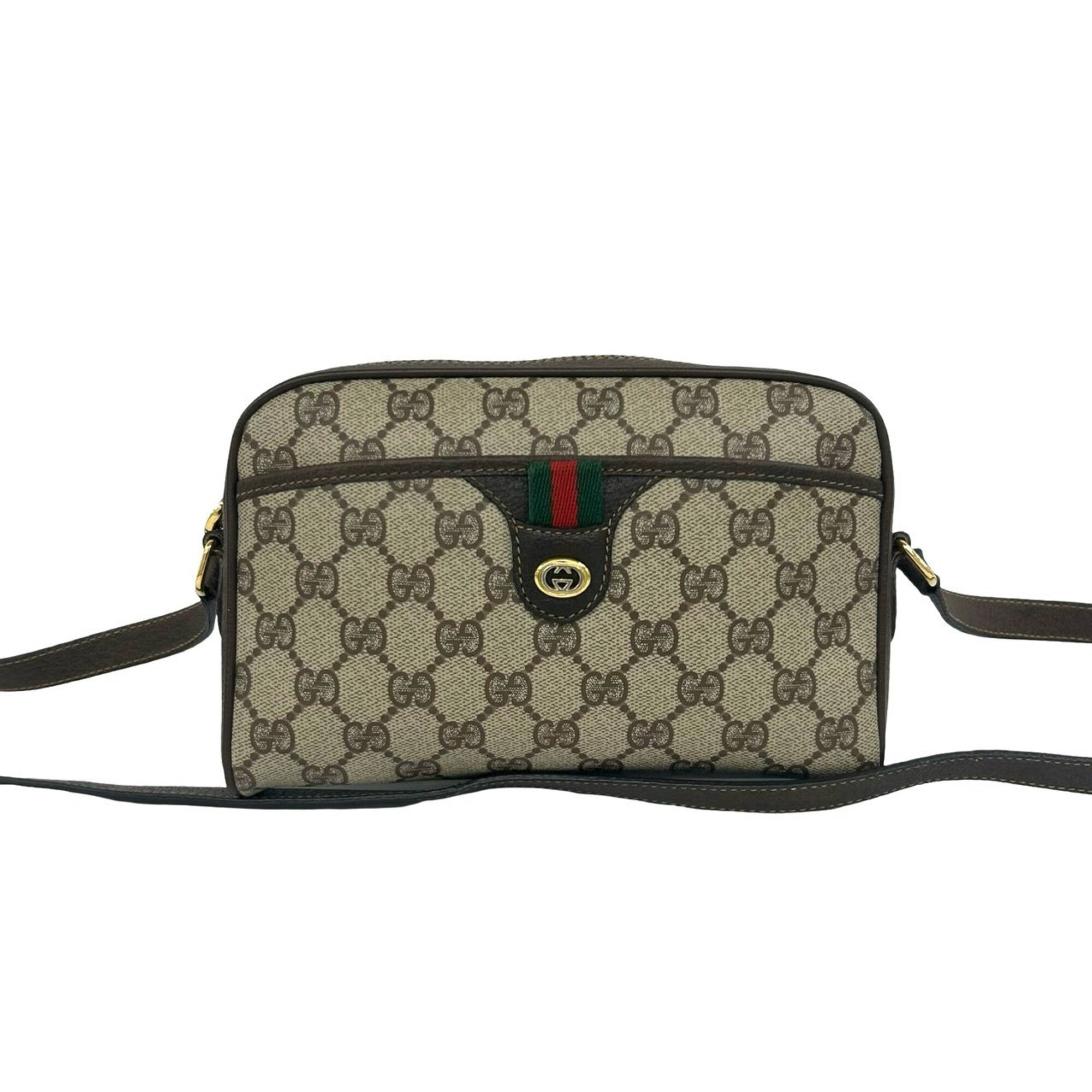 Gucci Brown Green Red Color Leather Pvc Shoulder Bag (Pre-Owned)