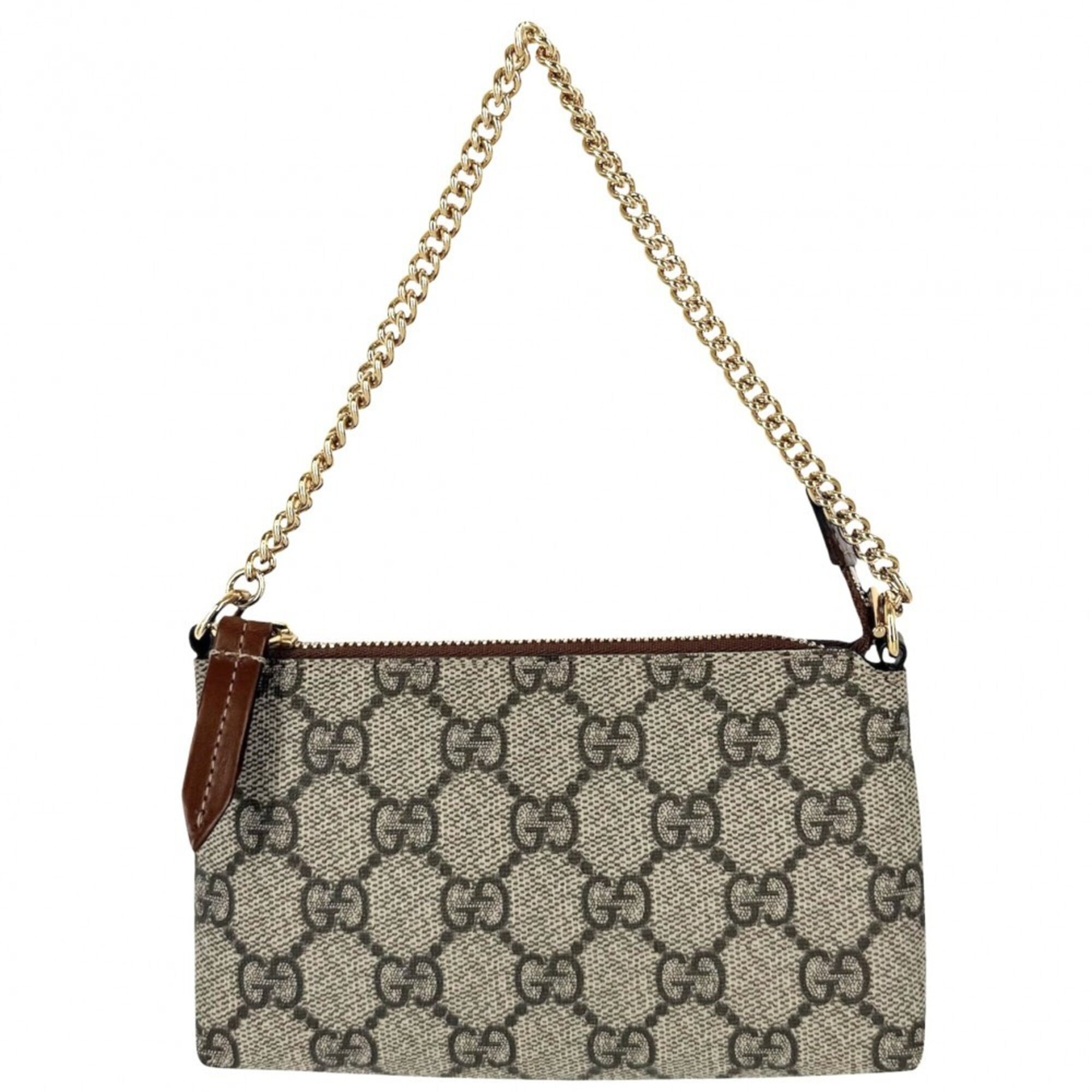 Gucci Beige Brown Gg Canvas Leather Handbag (Pre-Owned)