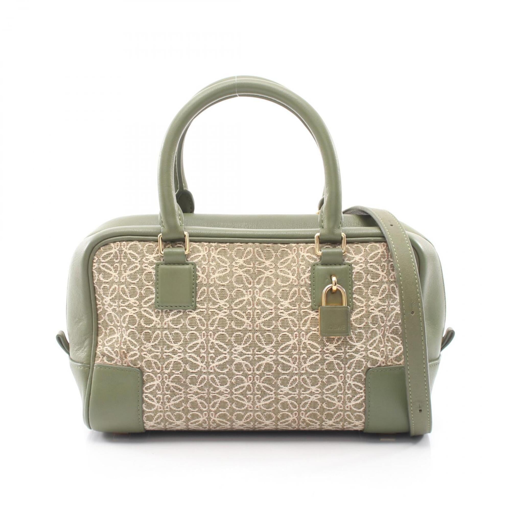 Loewe Khaki White Canvas Leather Handbag (Pre-Owned)