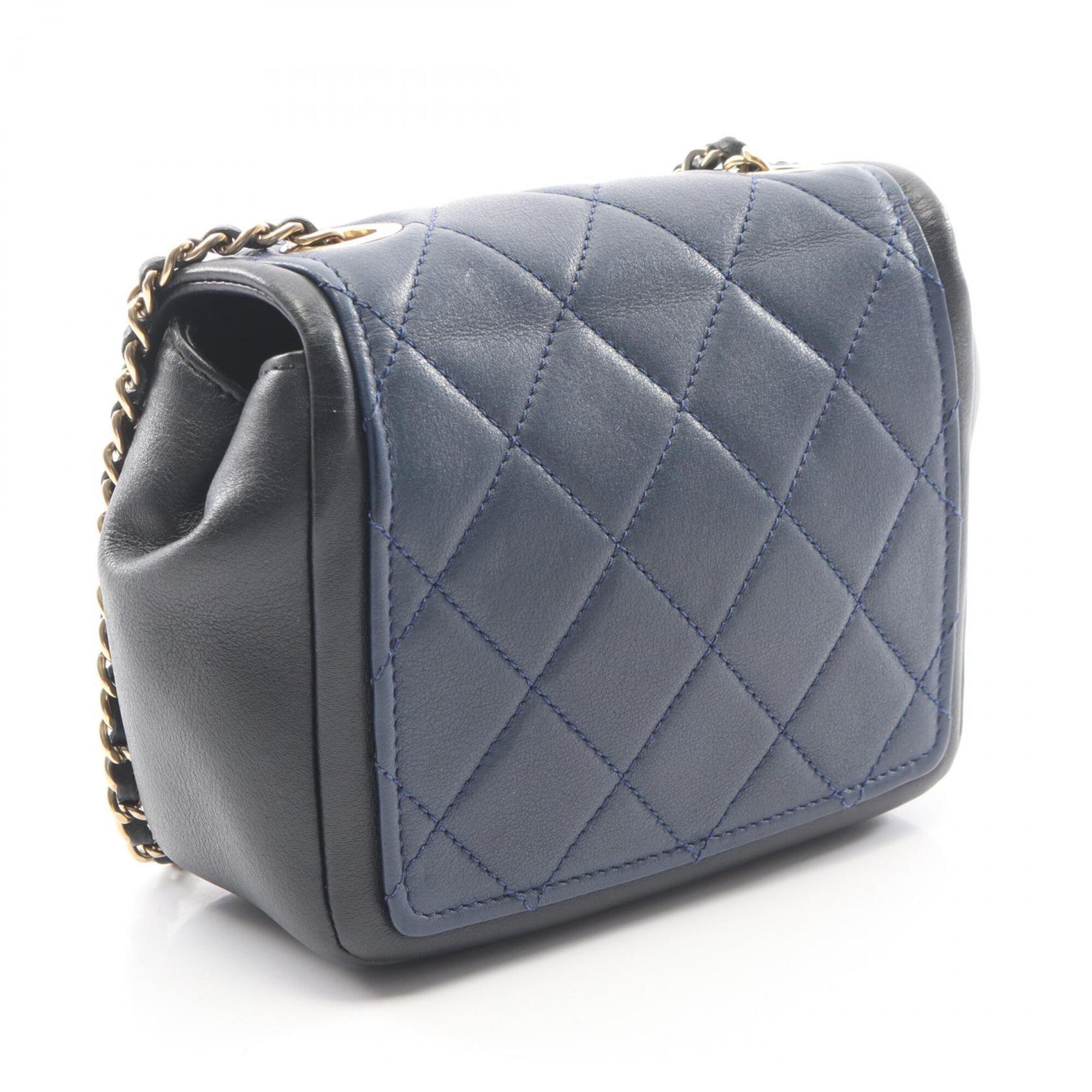 Chanel Blue Navy Leather Handbag Shoulder Bag (Pre-Owned)