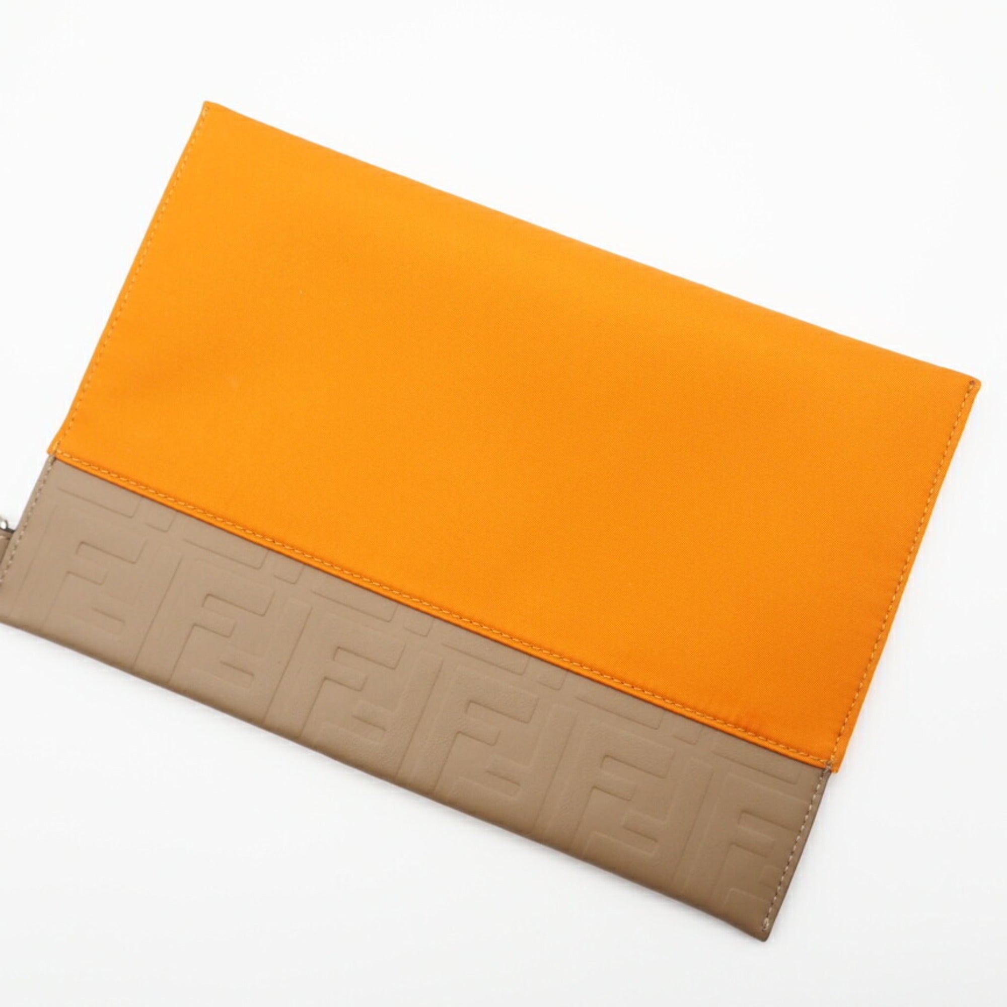 Fendi Brown Orange Nylon Leather Clutch Bag Pouch (Pre-Owned)