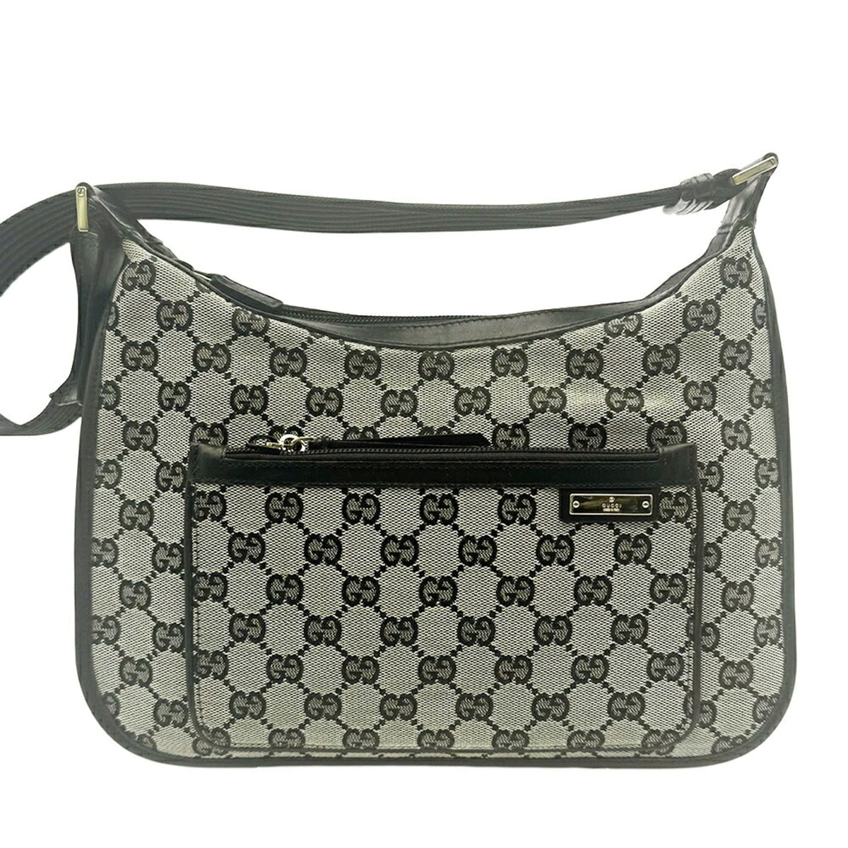Gucci Black Gg Canvas Leather Shoulder Bag (Pre-Owned)