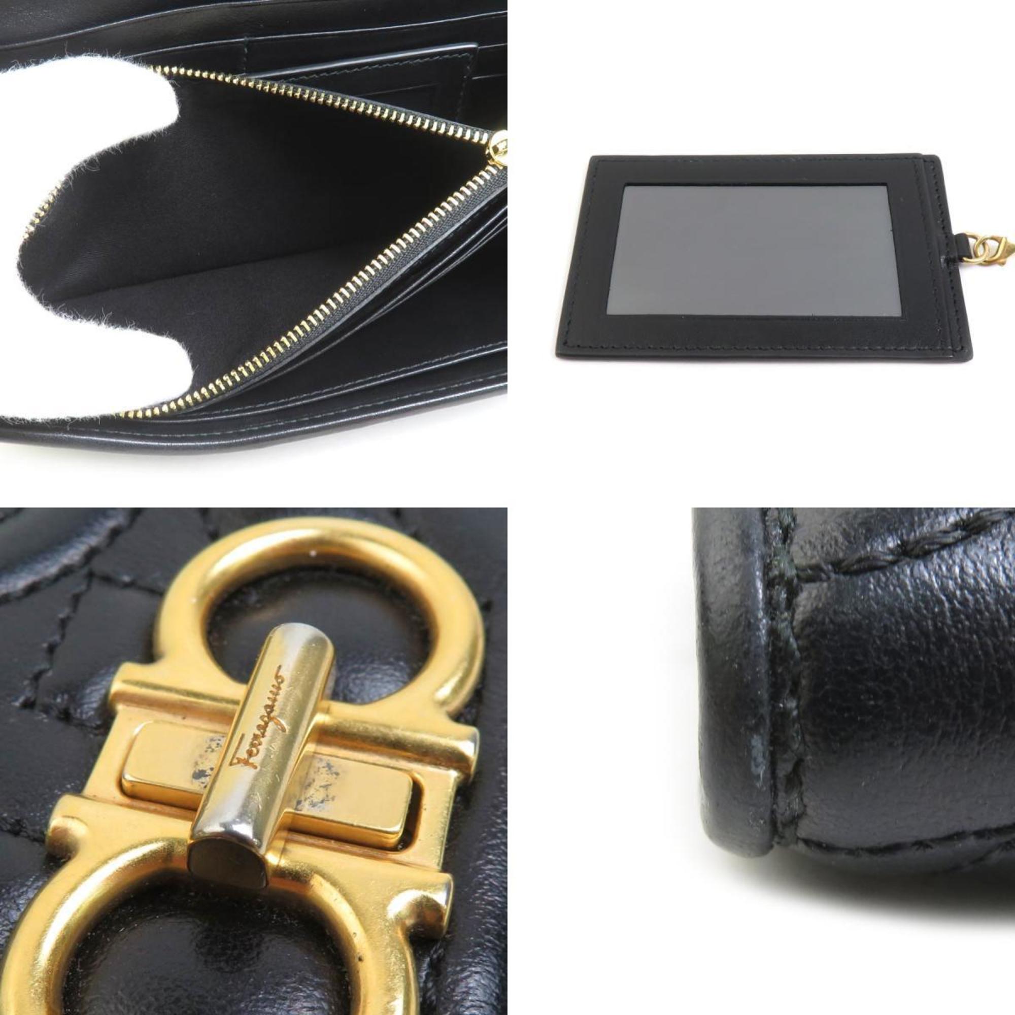 Salvatore Ferragamo Black Leather Long Wallet (Bi-Fold) (Pre-Owned)