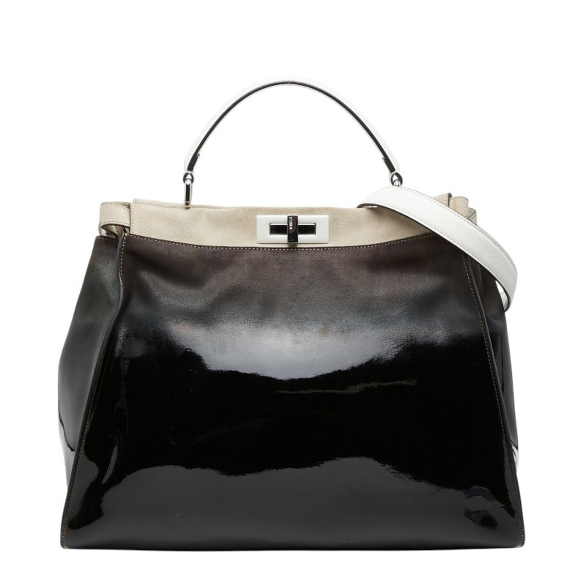 Fendi Peekaboo Beige Brown Patent Leather Suede Handbag Shoulder Bag (Pre-Owned)