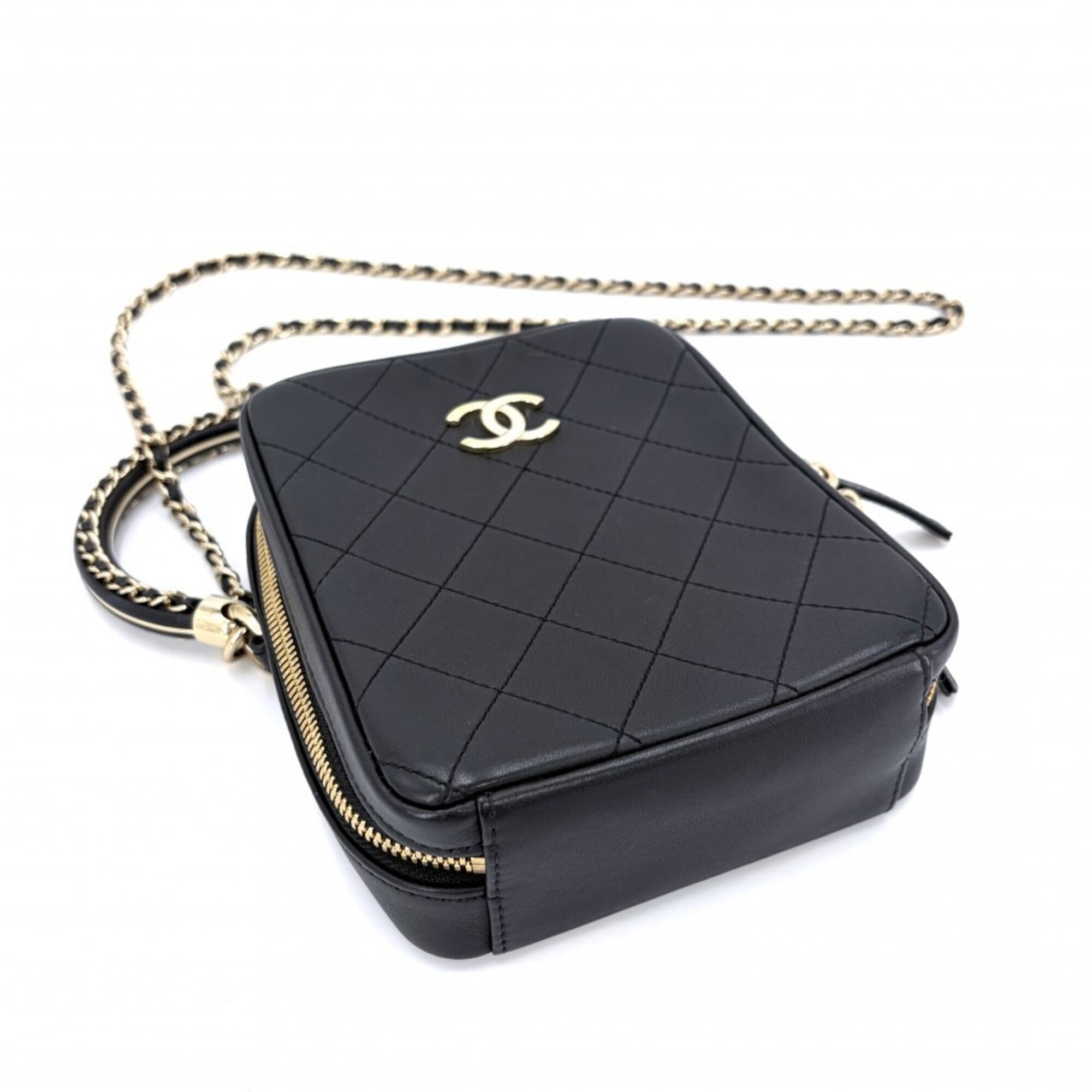 Chanel Black Leather Handbag Pochette Shoulder Bag (Pre-Owned)
