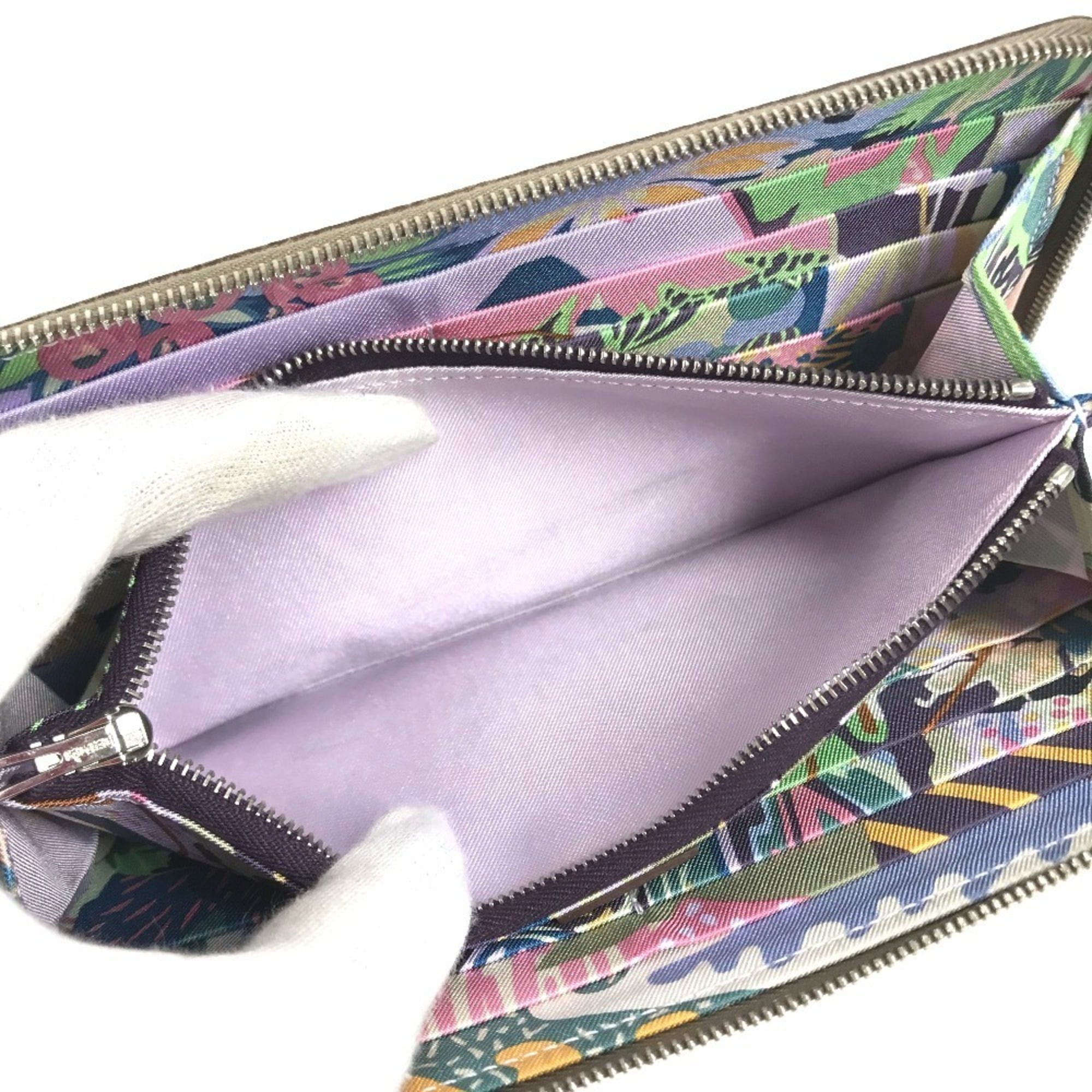 Hermes Silk'in Gray Epsom Leather Long Wallet (Bi-Fold) (Pre-Owned)