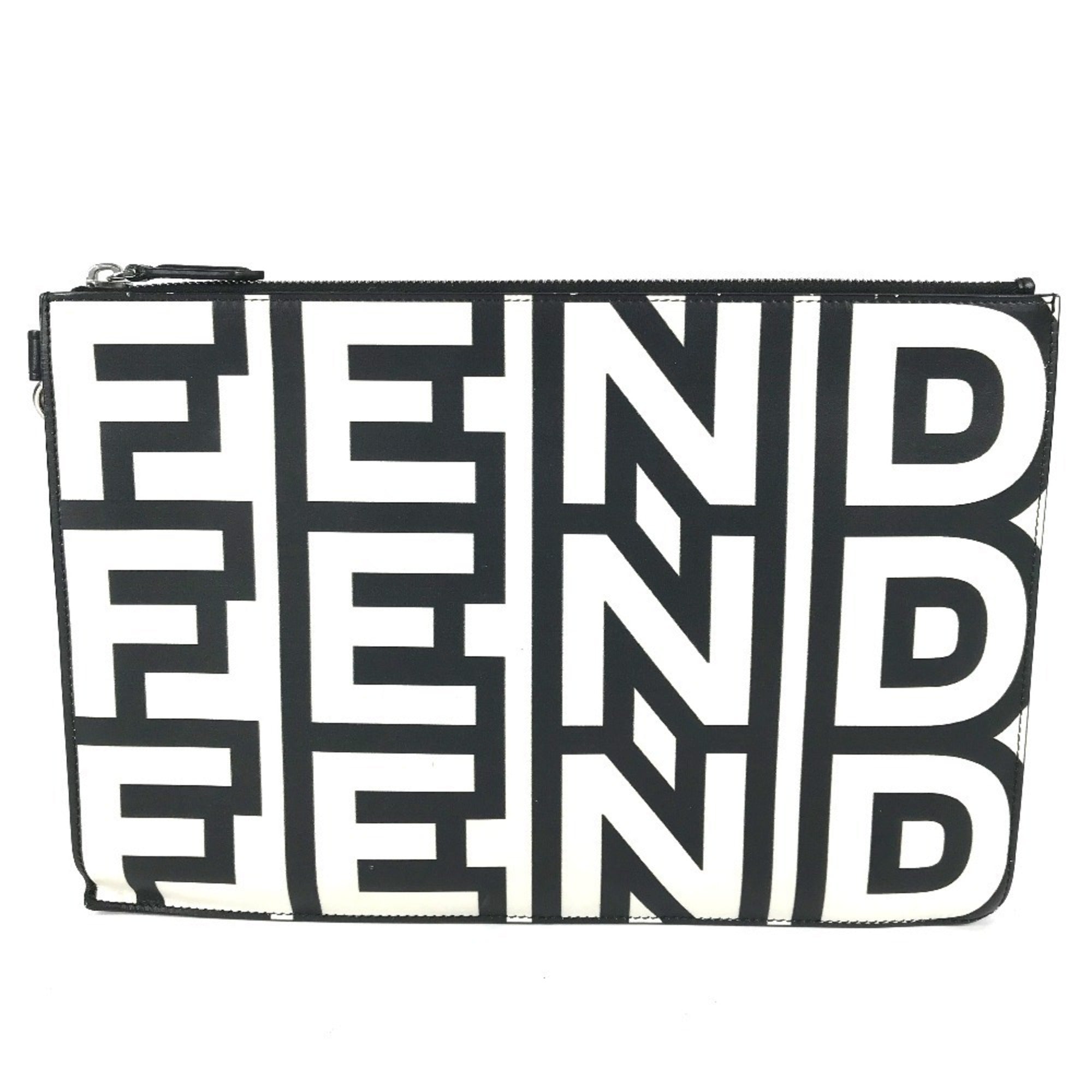 Fendi Black White Leather Clutch Bag Handbag Pouch (Pre-Owned)