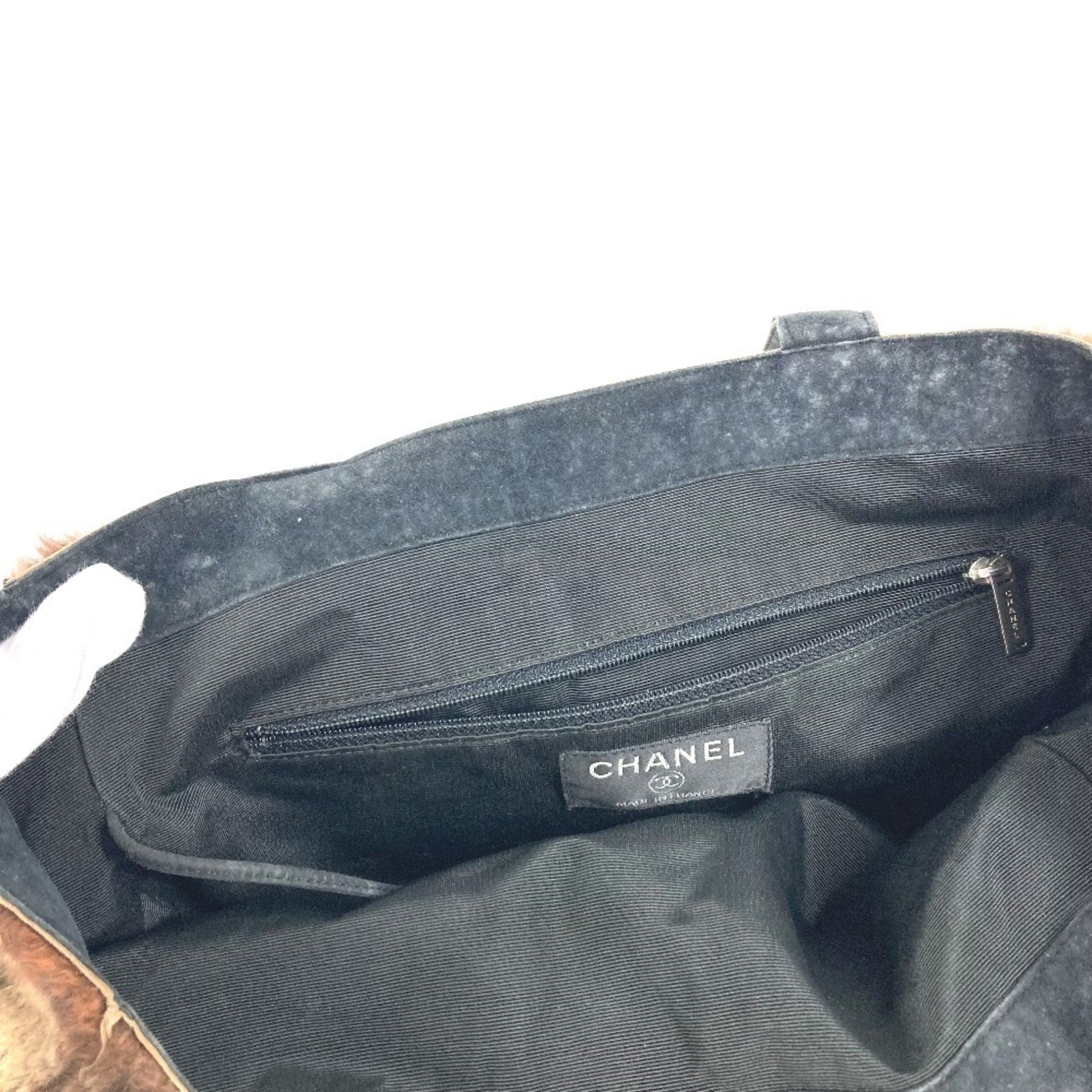 Chanel Black Brown Fur Shoulder Bag Tote Bag (Pre-Owned)