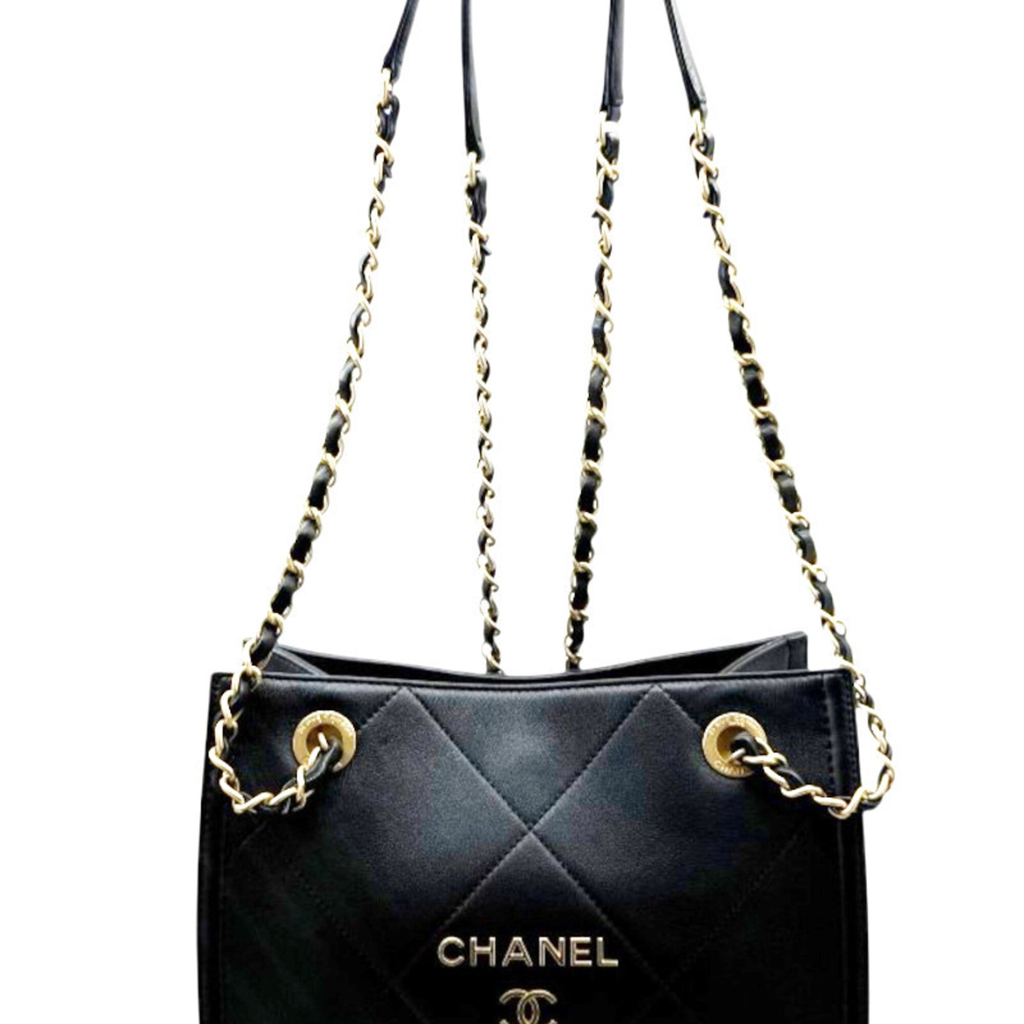 Chanel Black Leather Shoulder Bag Tote Bag (Pre-Owned)