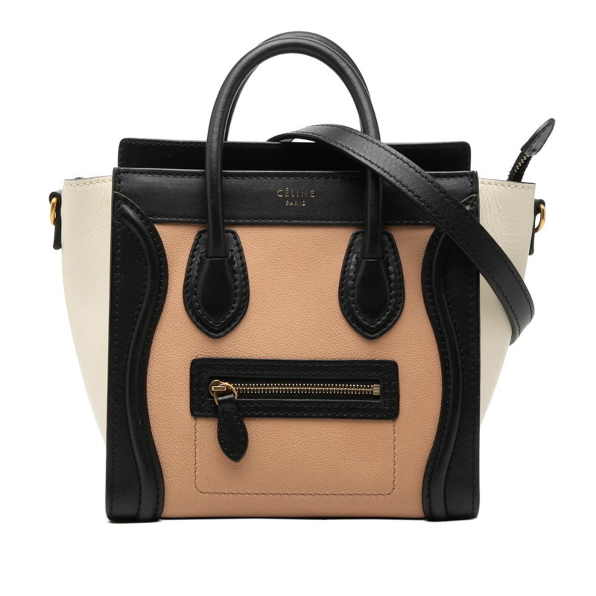 Celine Beige Black White Leather Handbag Shoulder Bag (Pre-Owned)