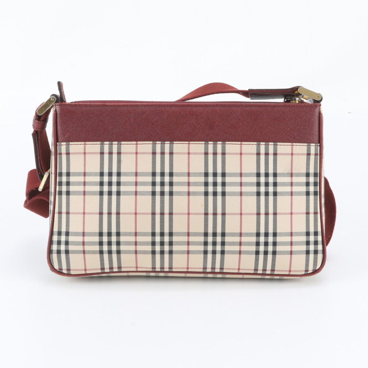 Burberry Beige Red Color Leather Canvas Handbag Shoulder Bag Tote Bag (Pre-Owned)