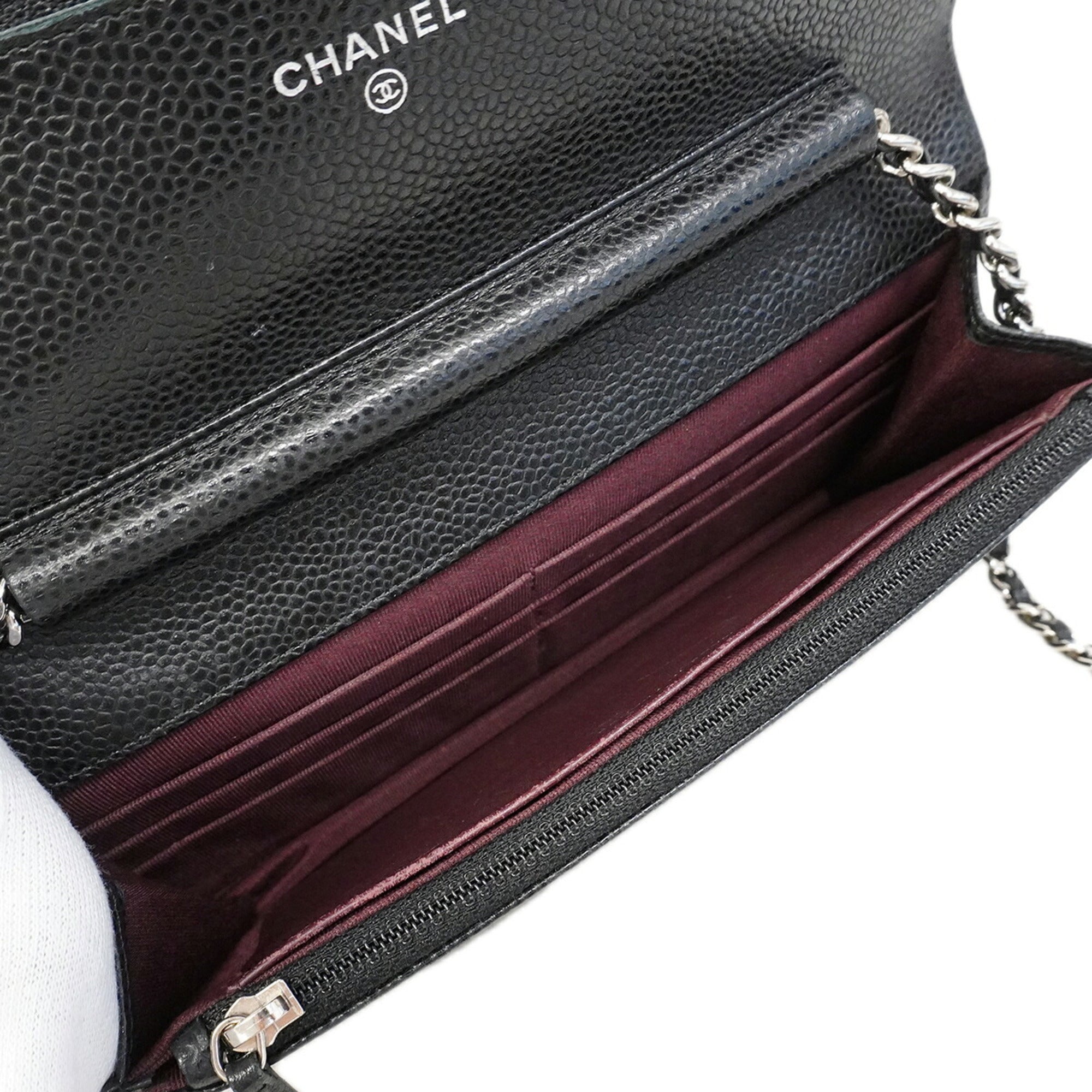 Chanel Black Grained Calfskin Chain/Shoulder Wallet (Pre-Owned)
