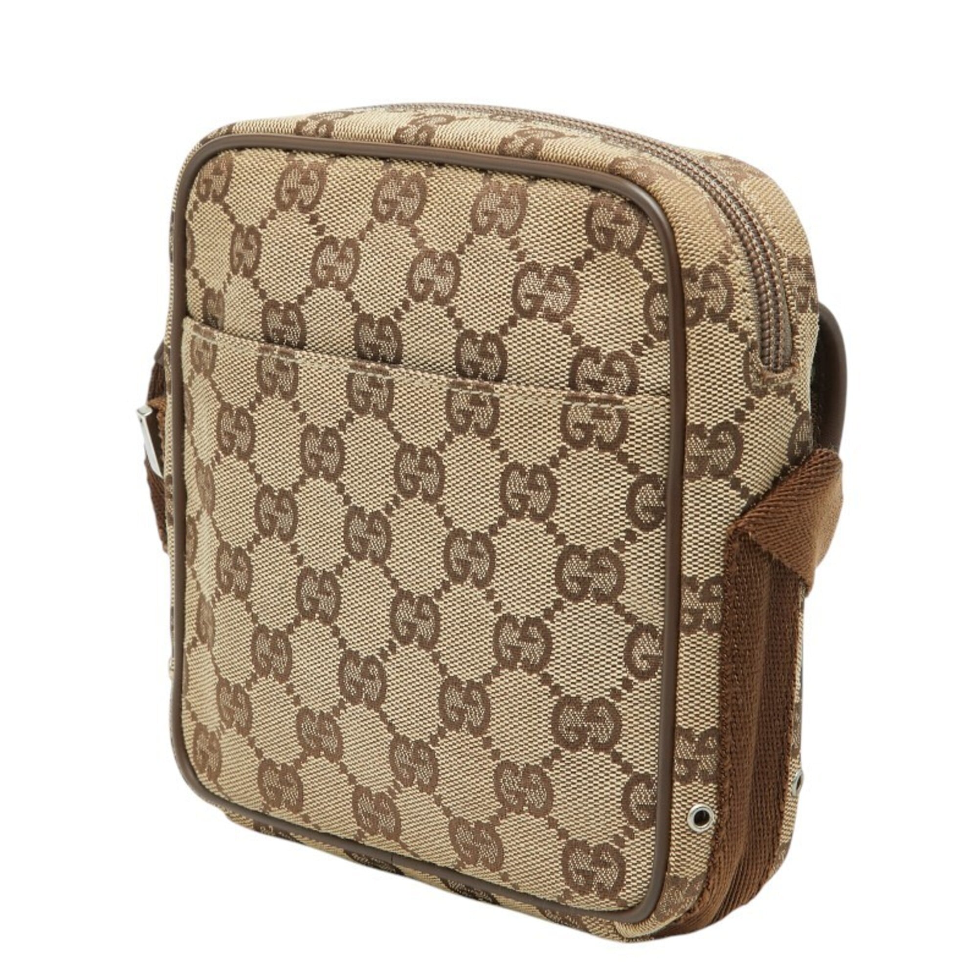 Gucci Beige Brown Canvas Leather Shoulder Bag (Pre-Owned)