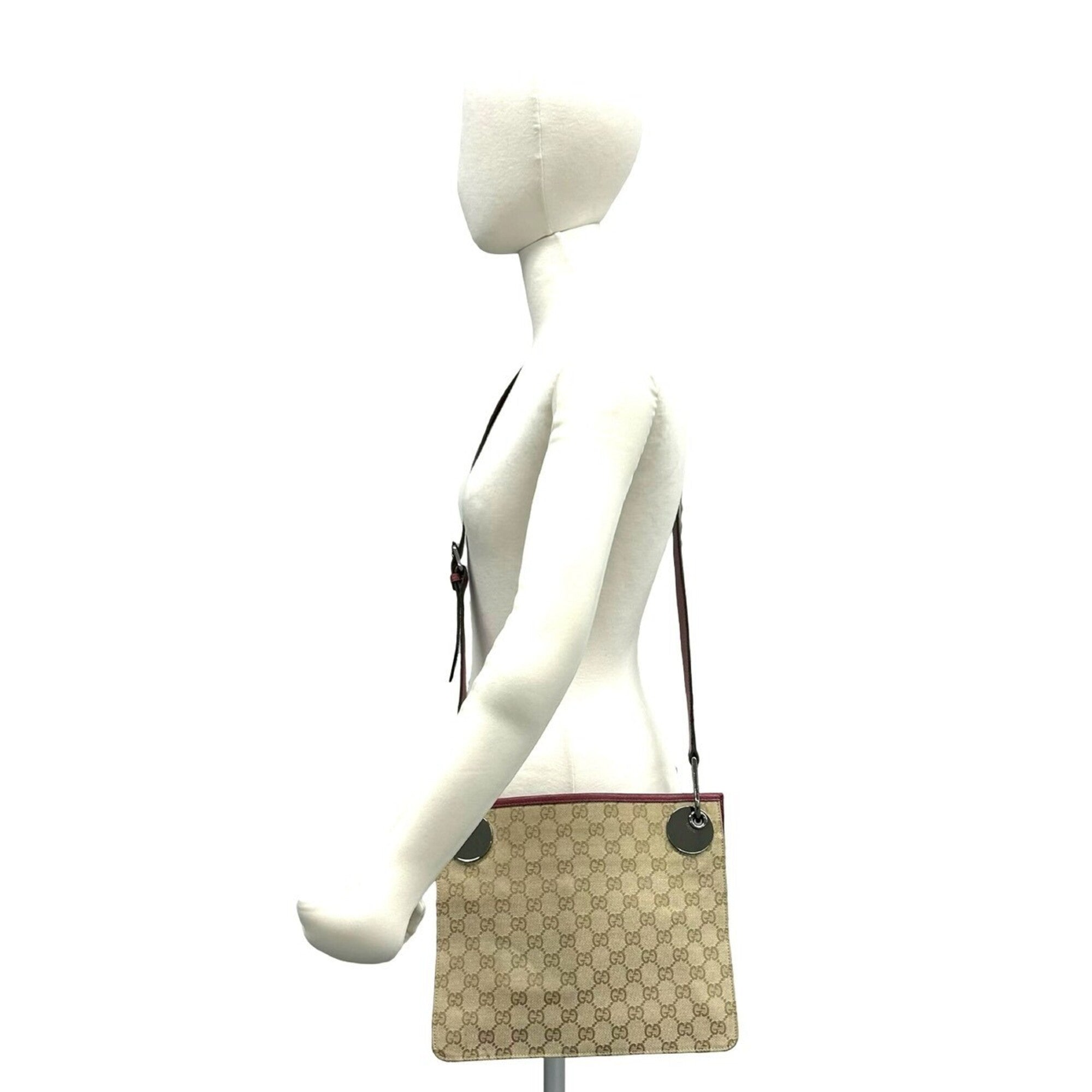 Gucci Beige Bordeaux Canvas Leather Pochette Shoulder Bag (Pre-Owned)