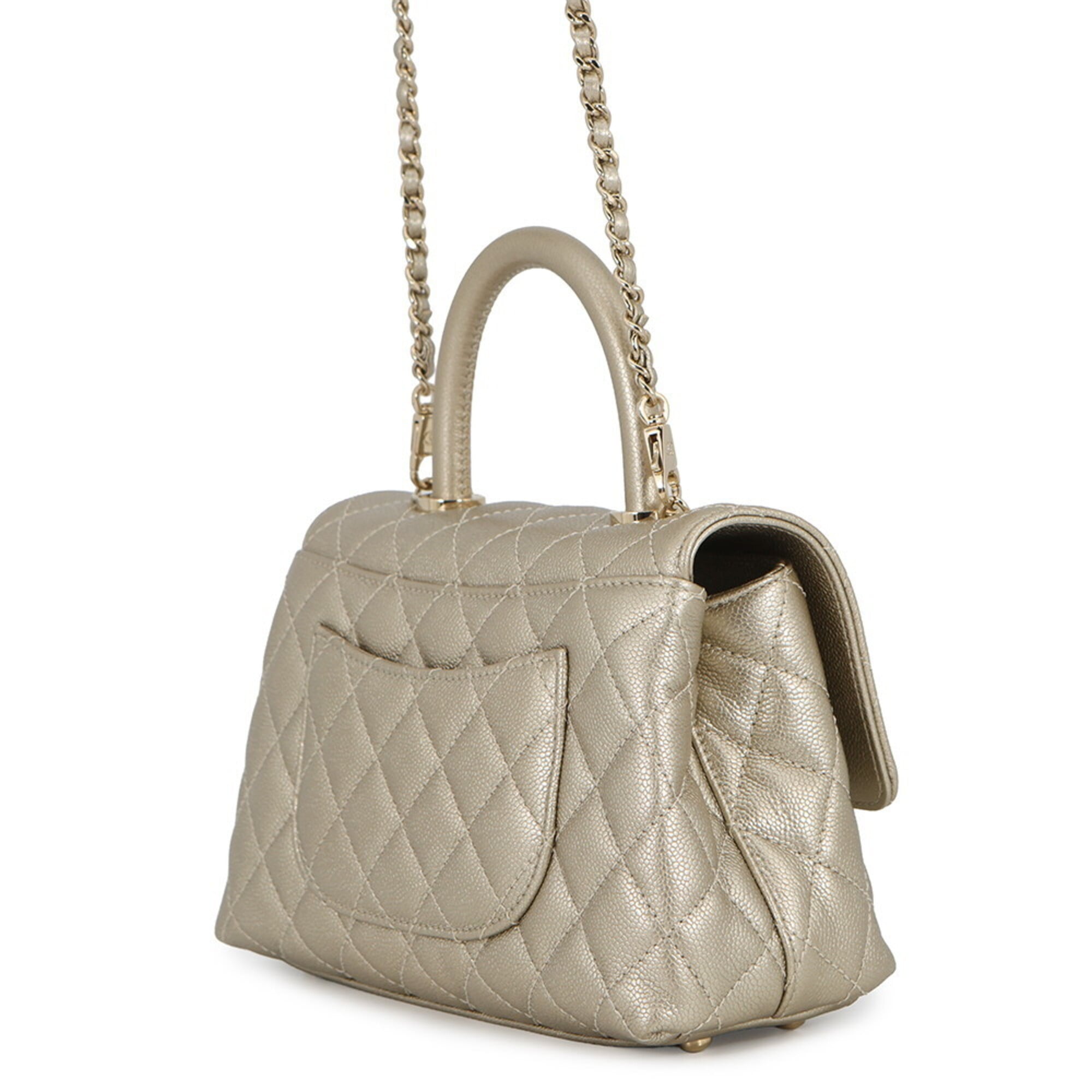 Chanel Gold Gold Brown Grained Calfskin Handbag Shoulder Bag (Pre-Owned)