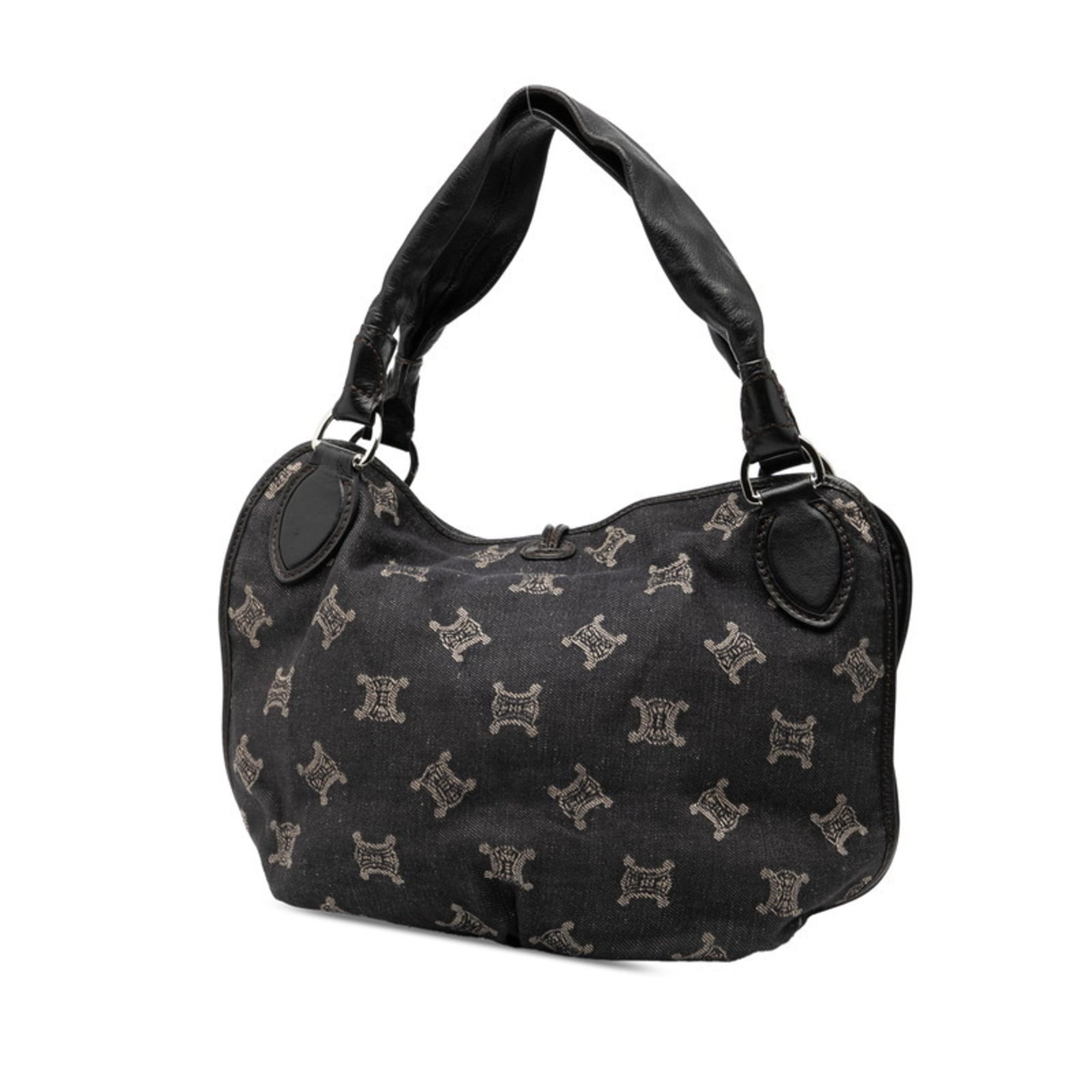 Celine Black Denim Leather Handbag Tote Bag (Pre-Owned)