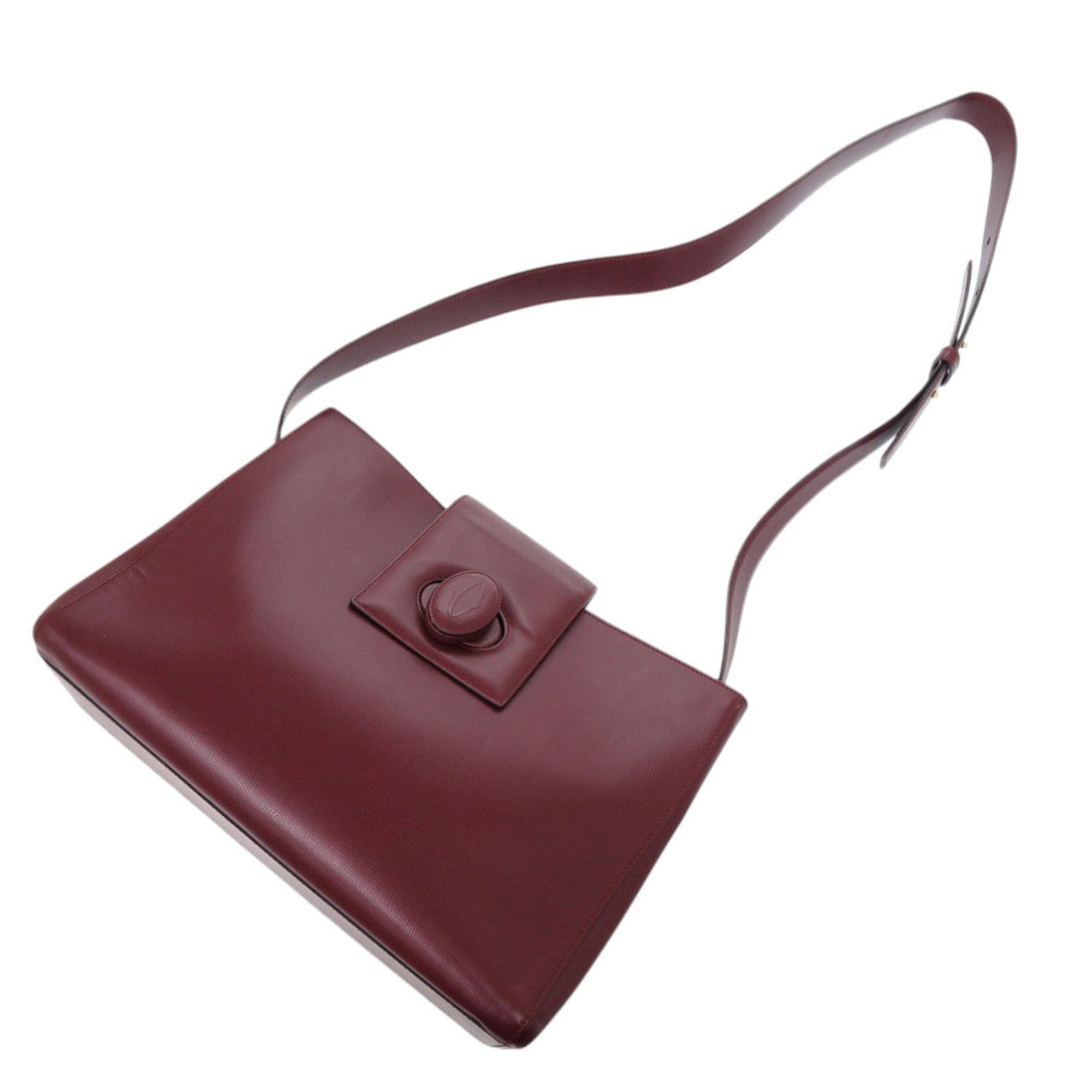 Cartier Bordeaux Red Color Leather Shoulder Bag (Pre-Owned)