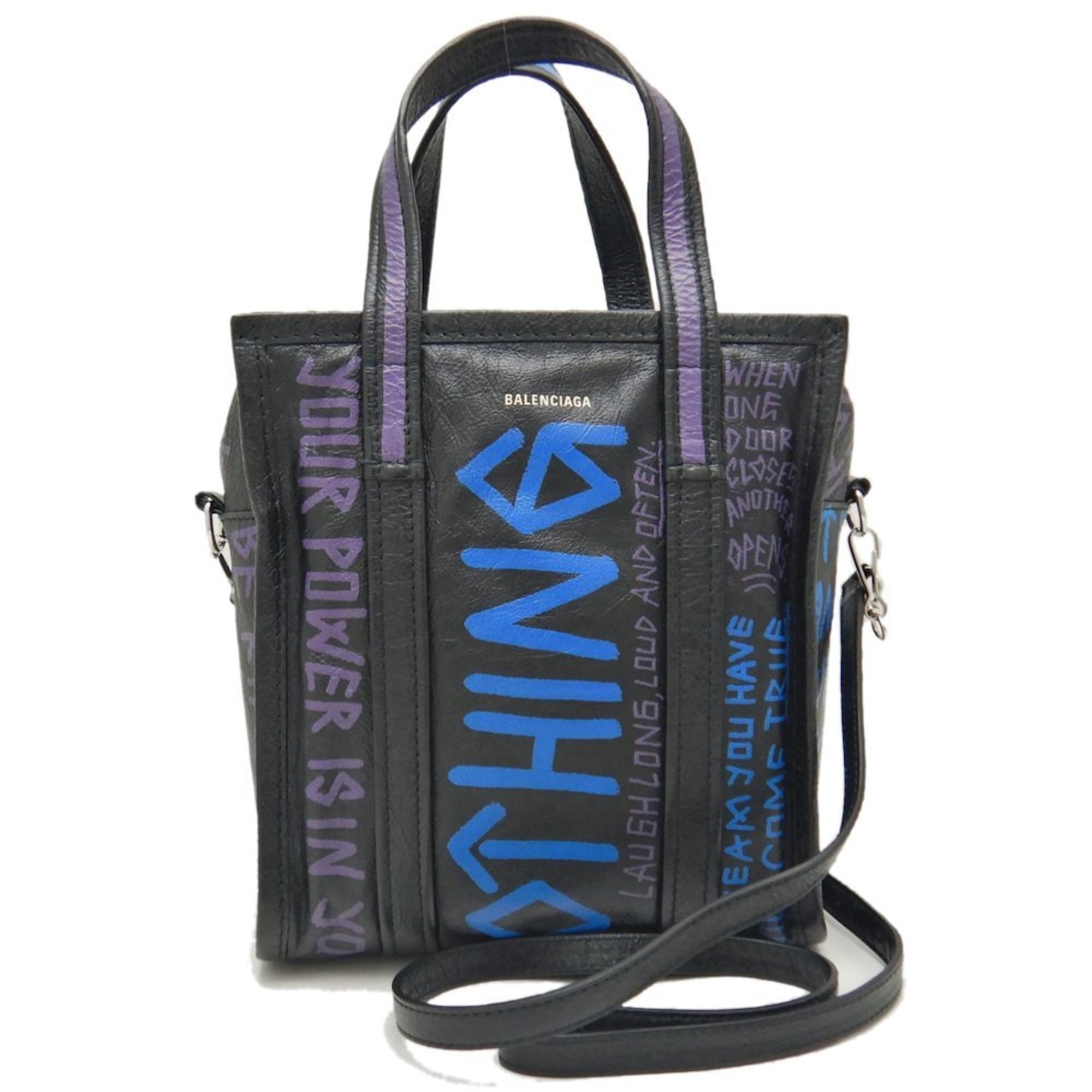 Balenciaga Black Blue Leather Handbag (Pre-Owned)