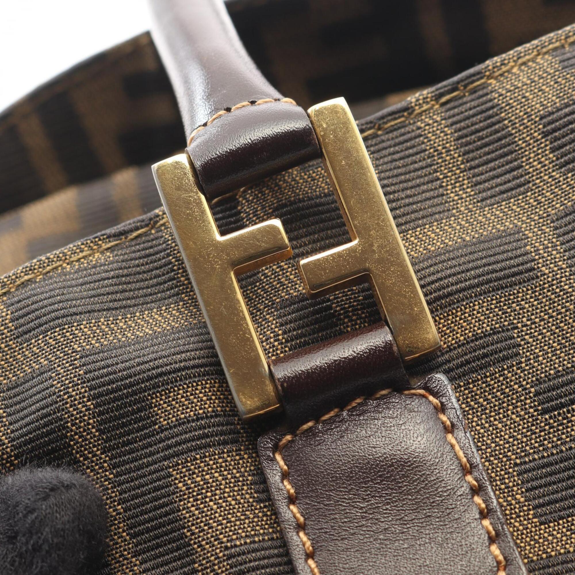 Fendi Black Brown Canvas Leather Handbag (Pre-Owned)