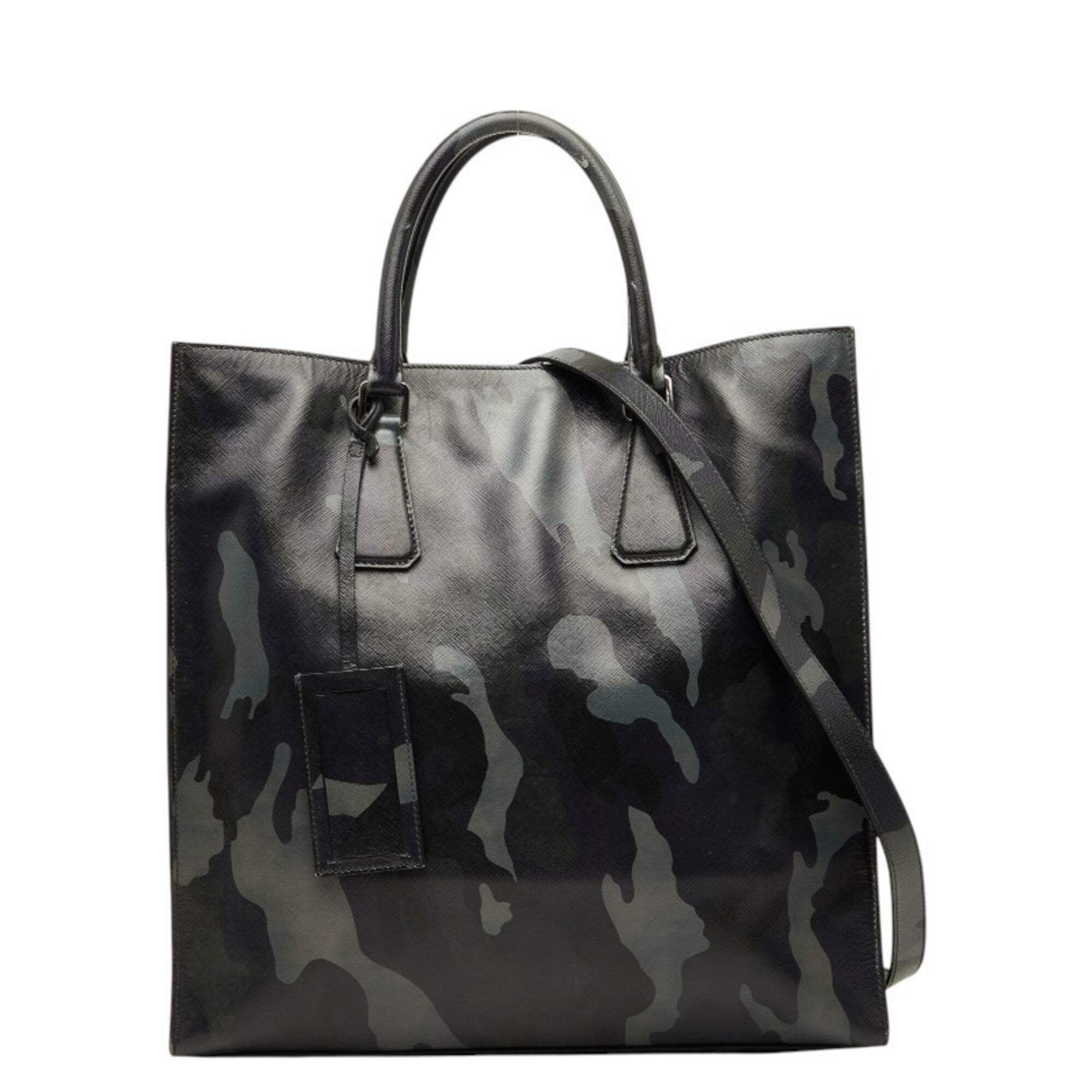 Prada Black Gray Purple Leather Handbag Shoulder Bag (Pre-Owned)