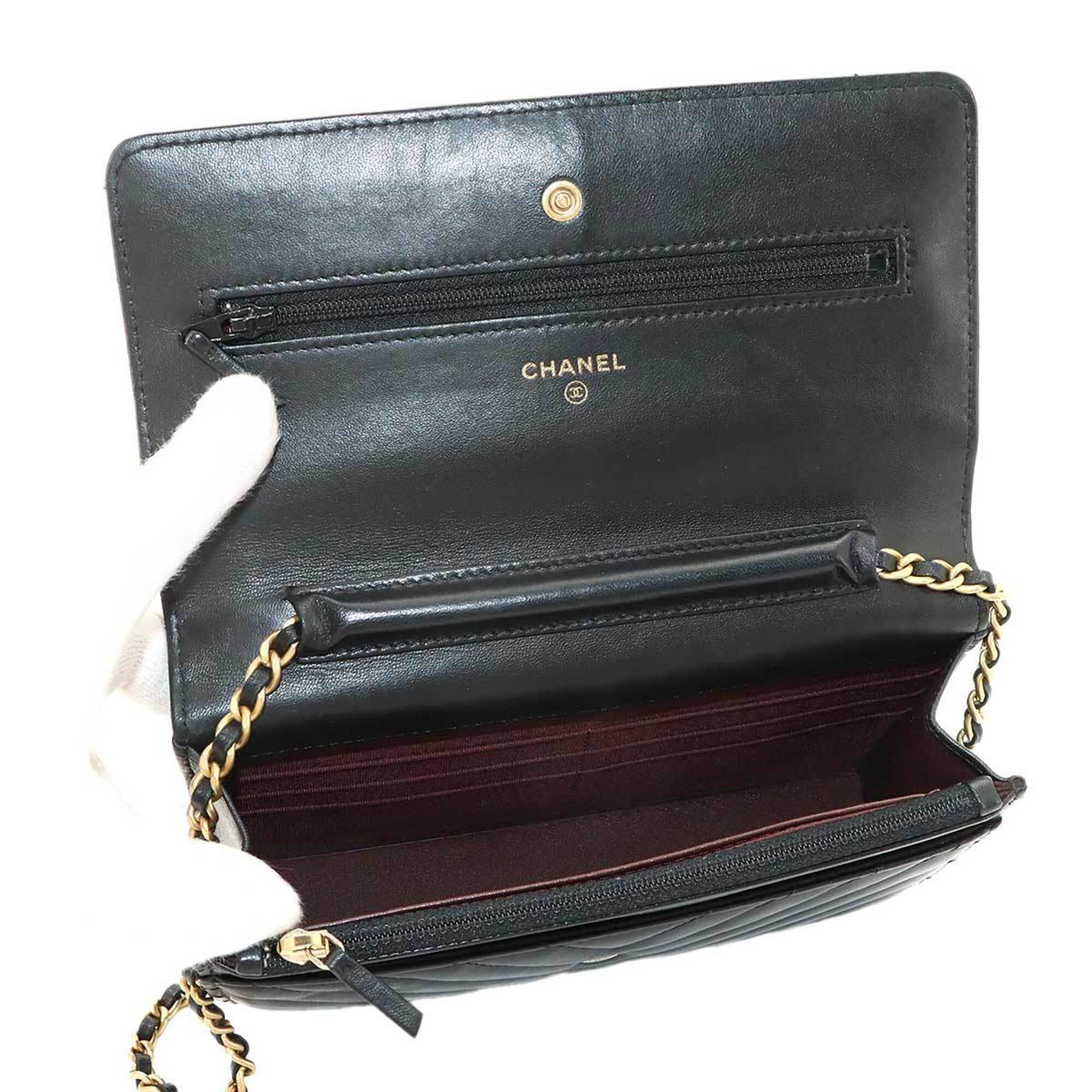 Chanel Black Leather Chain/Shoulder Wallet (Pre-Owned)