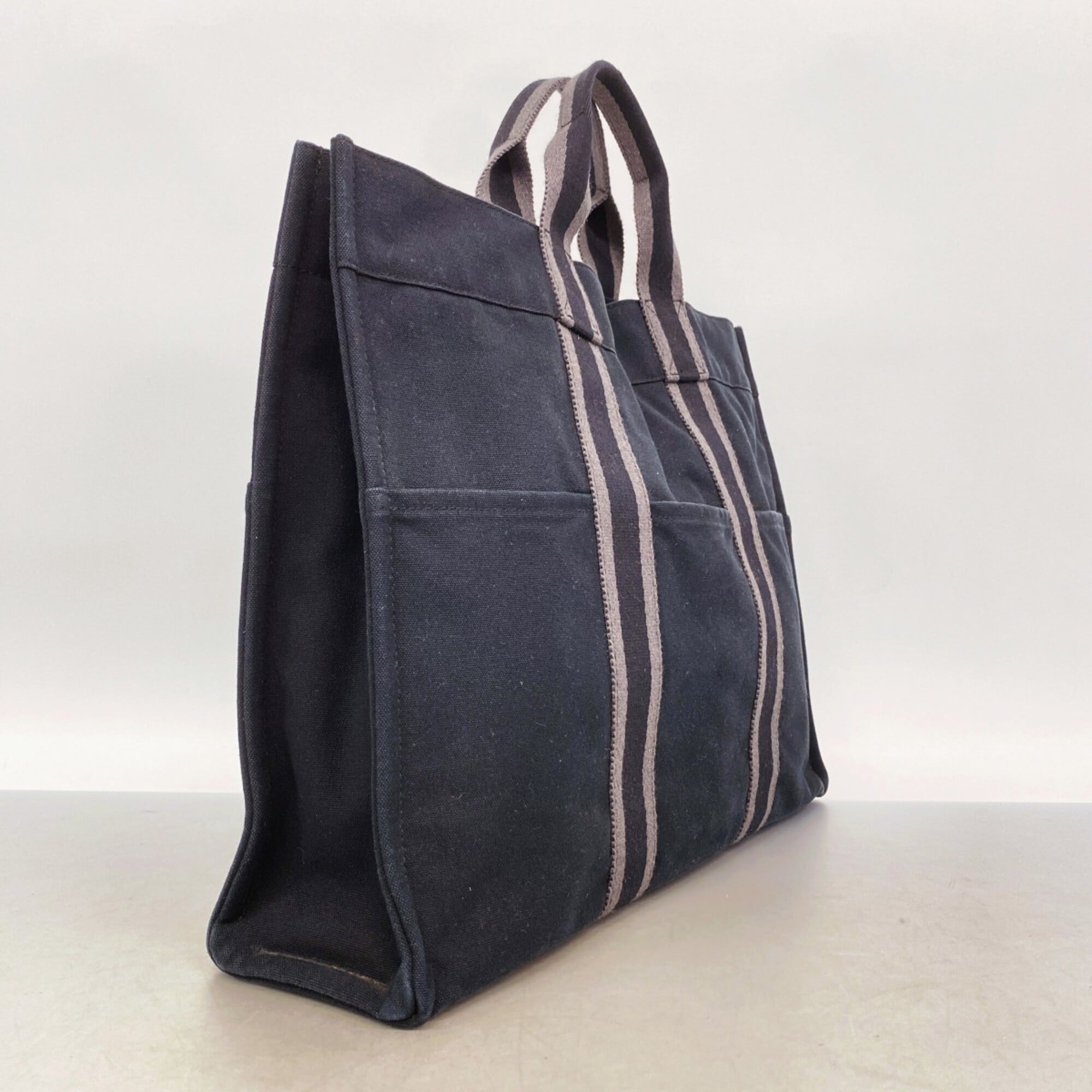 Hermes Black Gray Canvas Tote Bag (Pre-Owned)
