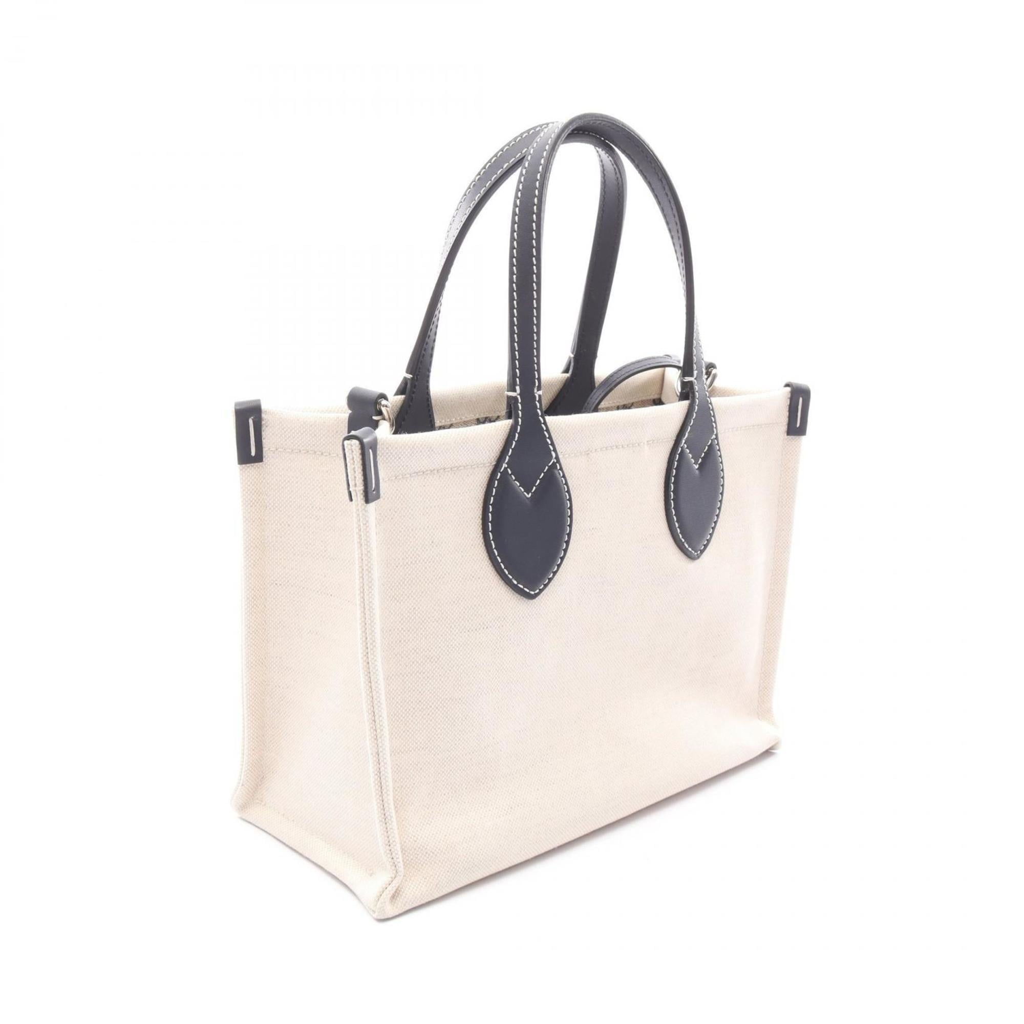 Gucci Ivory Navy Canvas Leather Pouch Tote Bag (Pre-Owned)