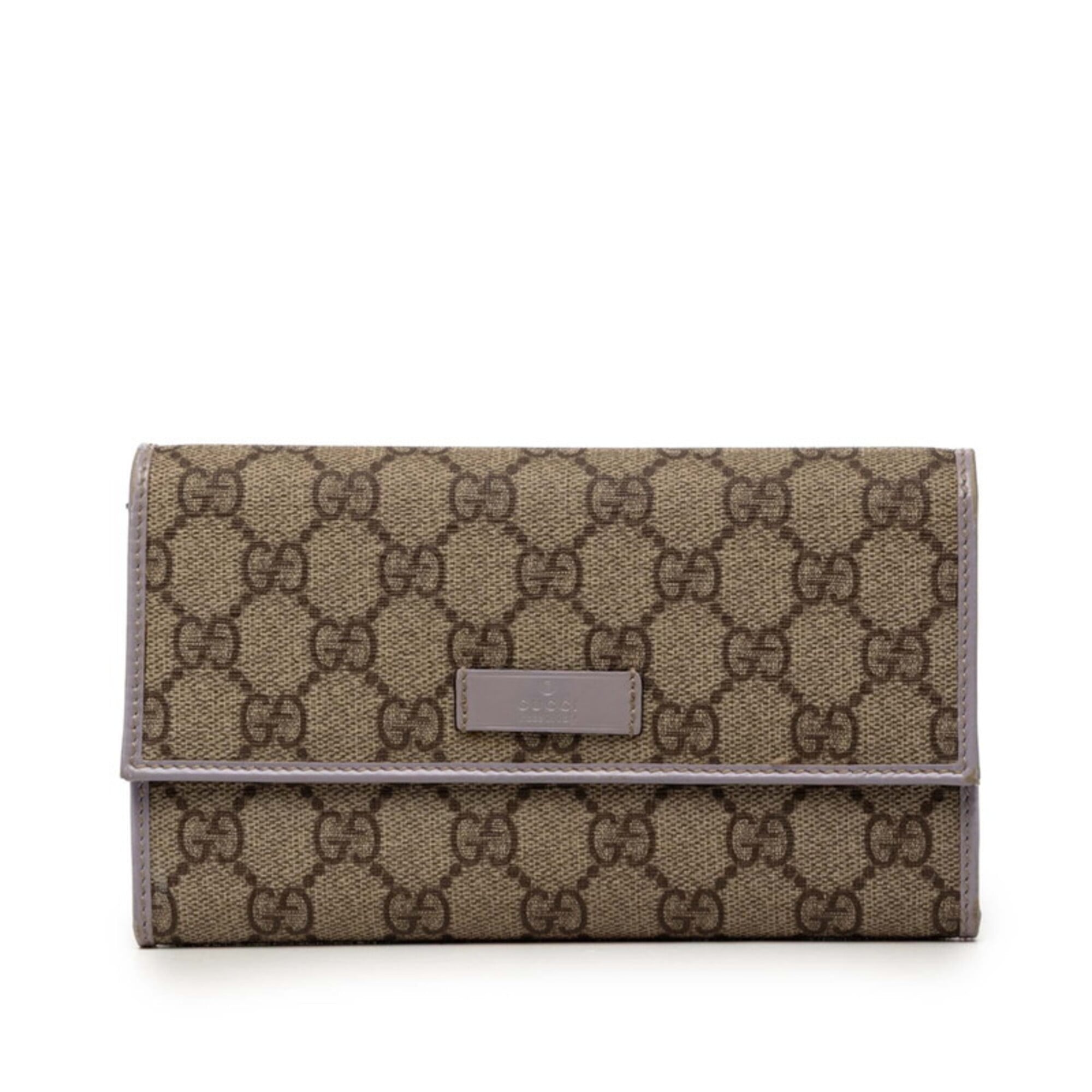 Gucci Gg Supreme Beige Light Purple Pvc Leather Long Wallet (Tri-Fold) (Pre-Owned)