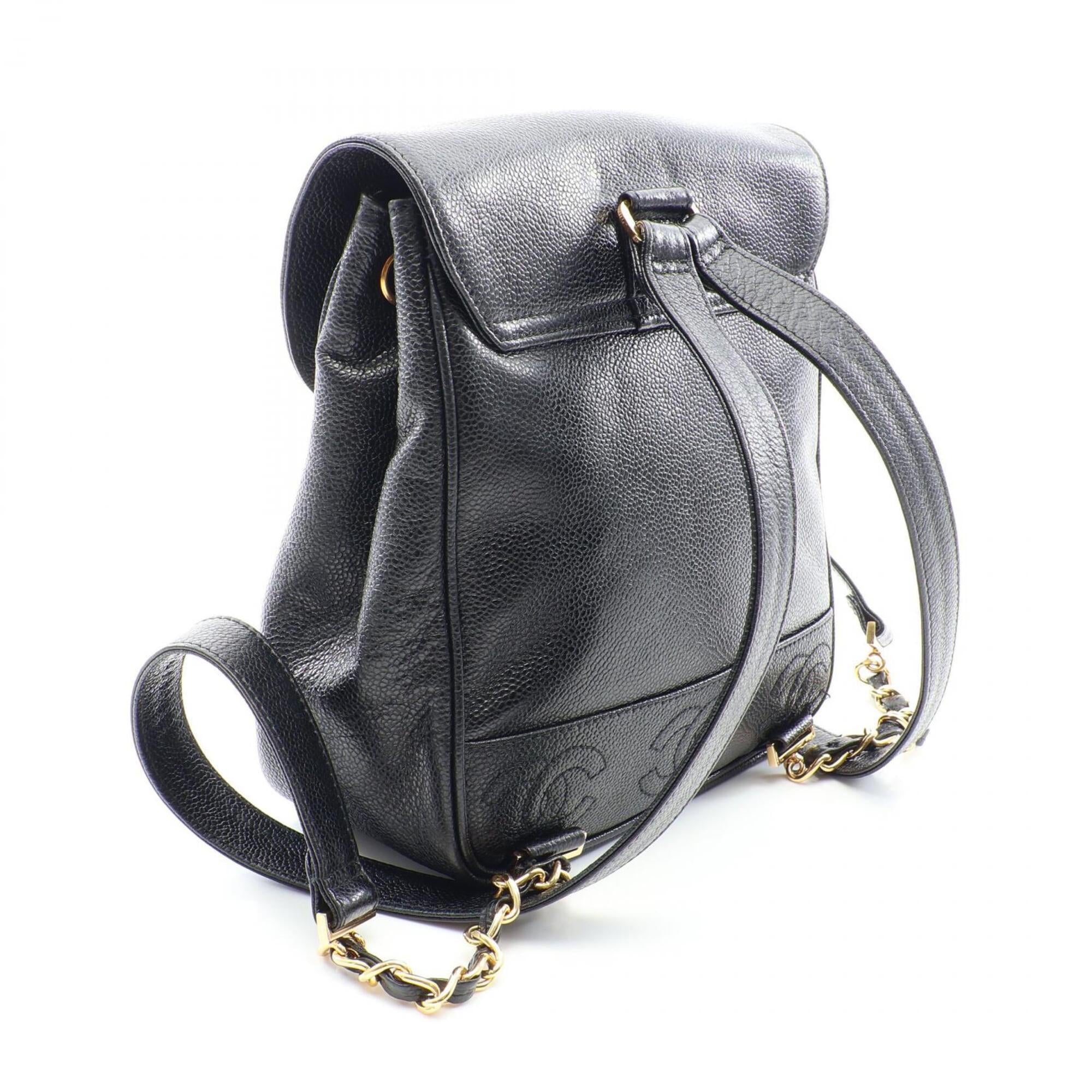 Chanel Black Grained Calfskin Backpack Handbag (Pre-Owned)