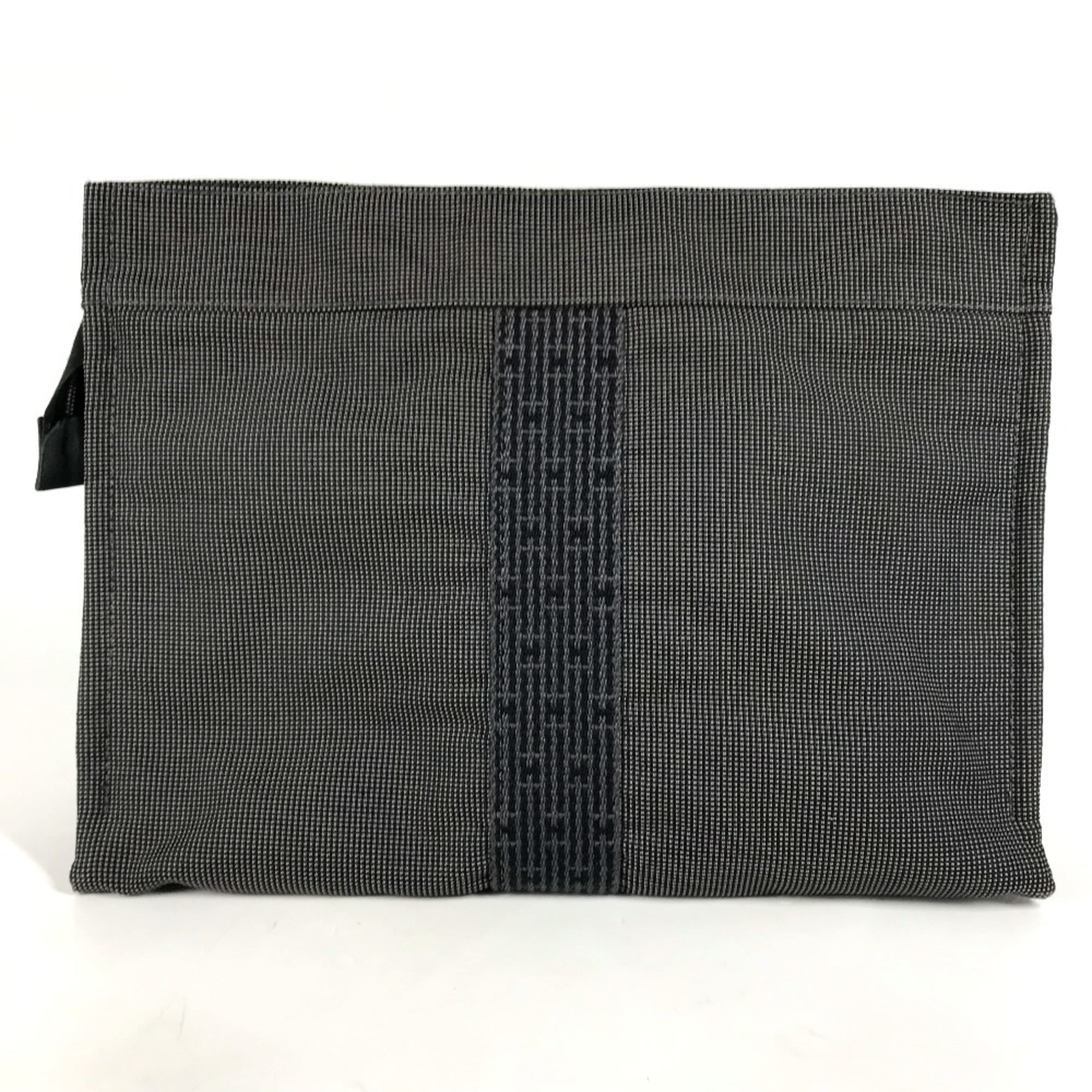 Hermes Her Line Gray Canvas Clutch Bag (Pre-Owned)