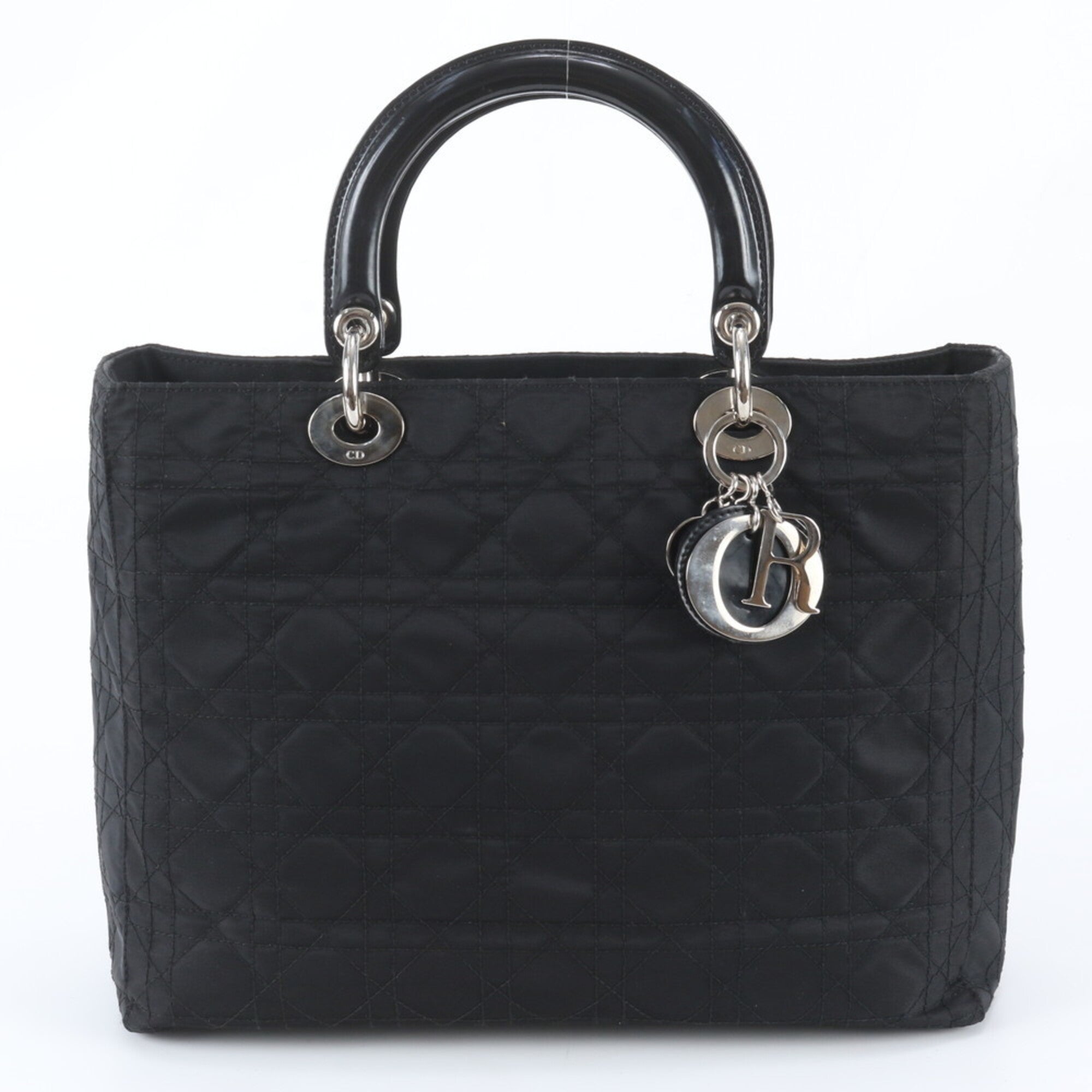 Christian Dior Lady Dior Black Leather Nylon Handbag Shoulder Bag Tote Bag (Pre-Owned)