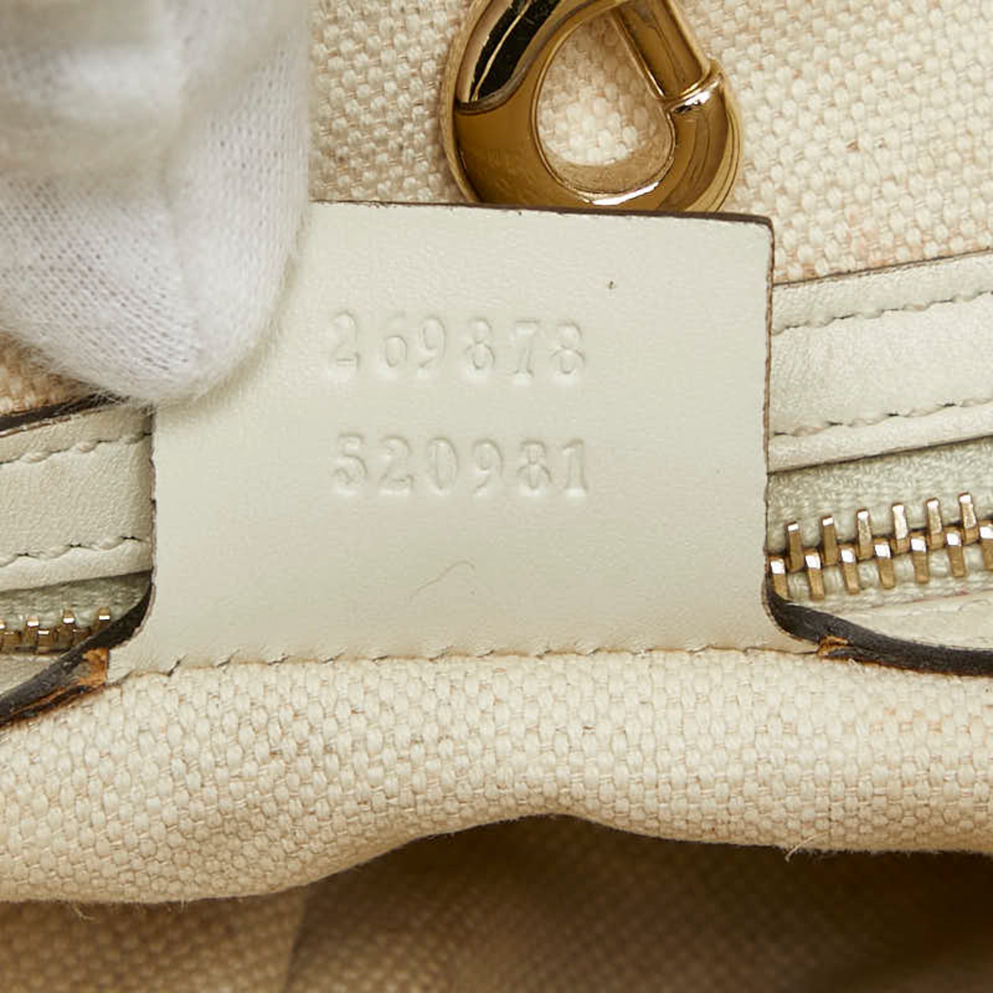 Gucci Beige White Canvas Leather Shoulder Bag Tote Bag (Pre-Owned)